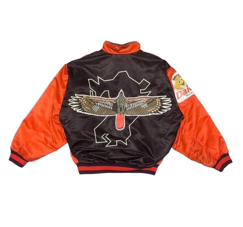 image of Asics x Varsity Jacket Vintage Rawlings Varsity Jacket Daiei Hawks in Brown/Orange (Size Large)