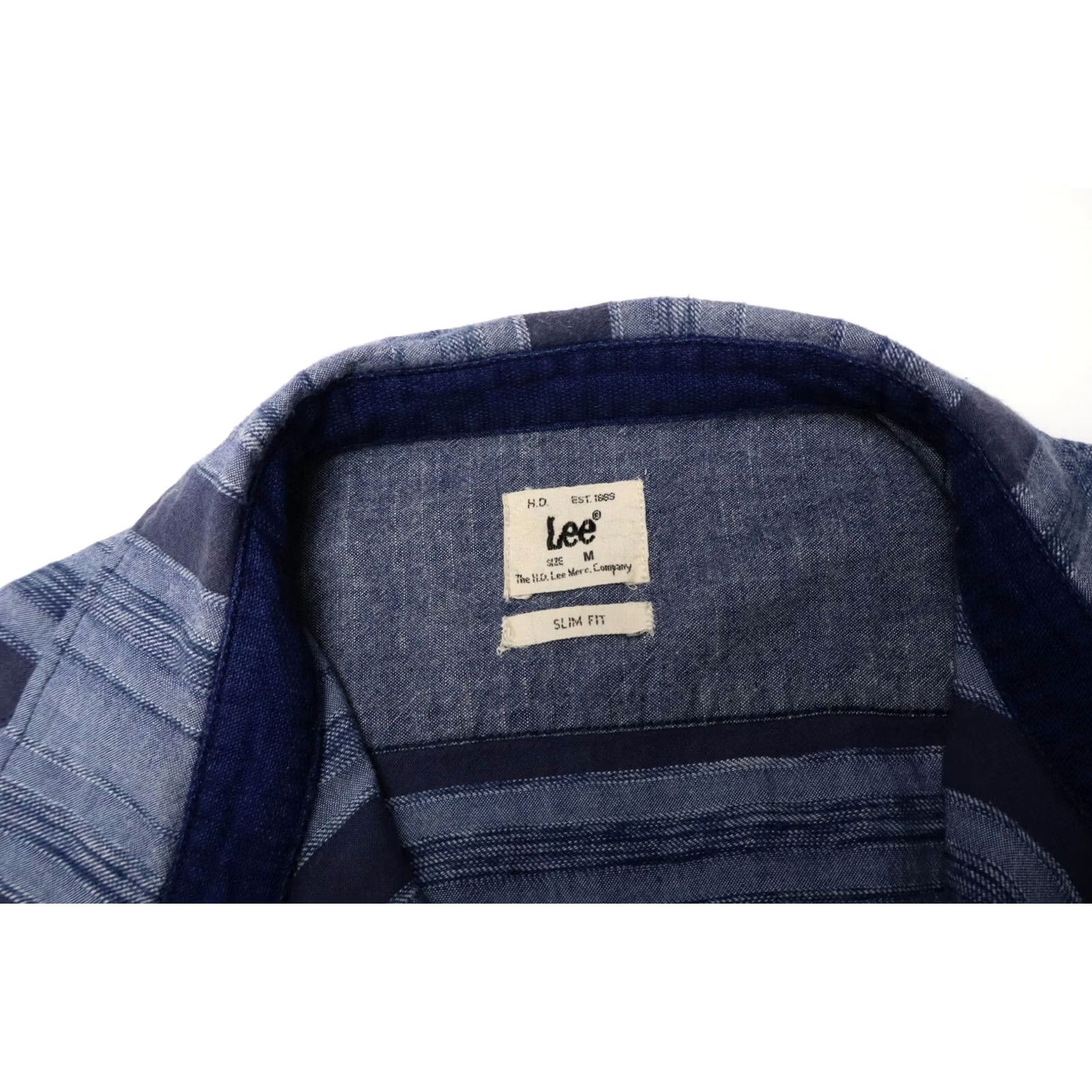 Lee Lee Men's MEDIUM Blue Striped Pocket Button Up Shirt Slim Fit Spread Collar Size US M / EU 48-50 / 2 - 7 Thumbnail