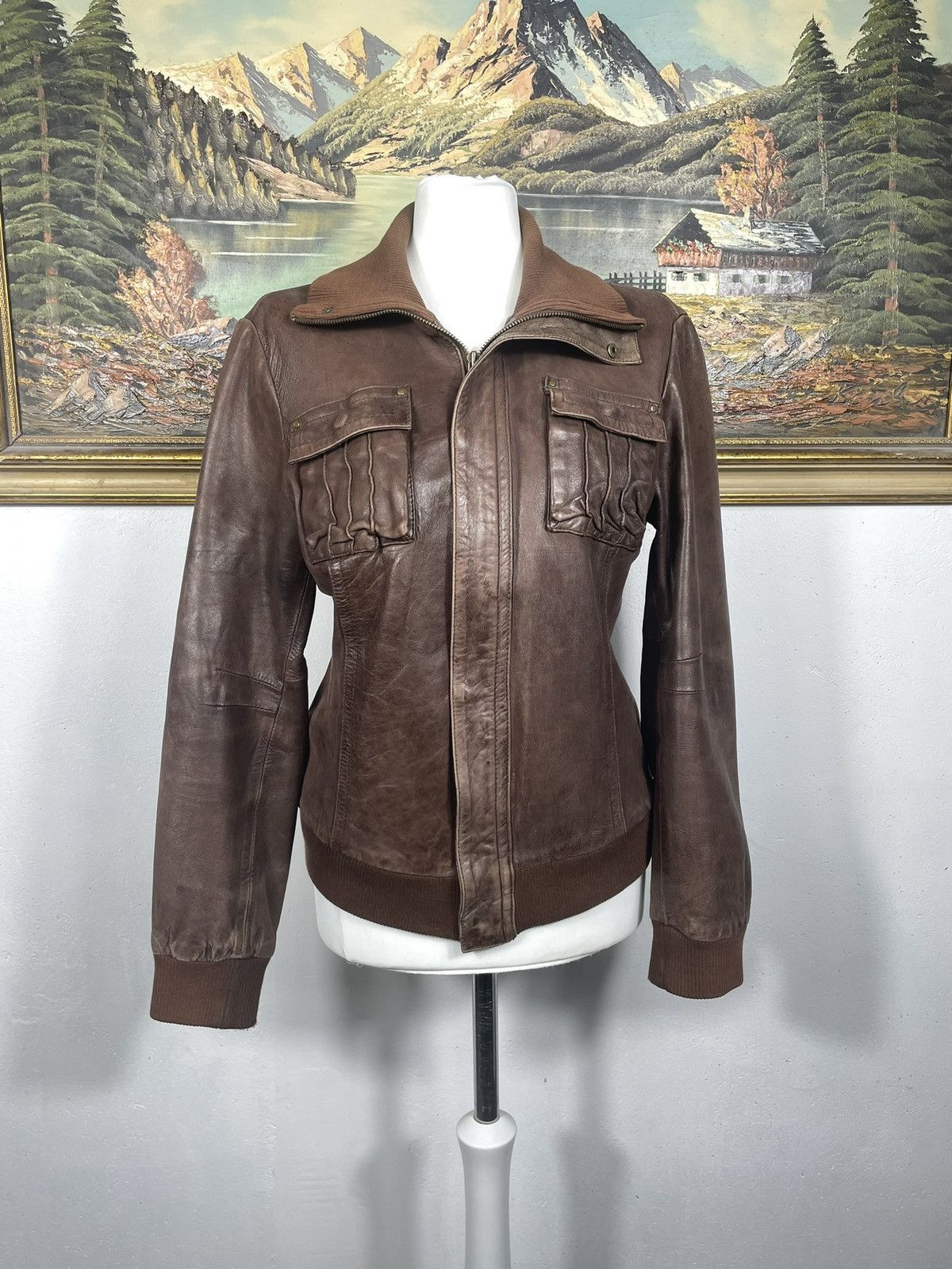 Vintage Washed Brown Retro 90s Genuine Real Leater Bomber Punk Rock Size M / US 6-8 / IT 42-44 - 1 Thumbnail