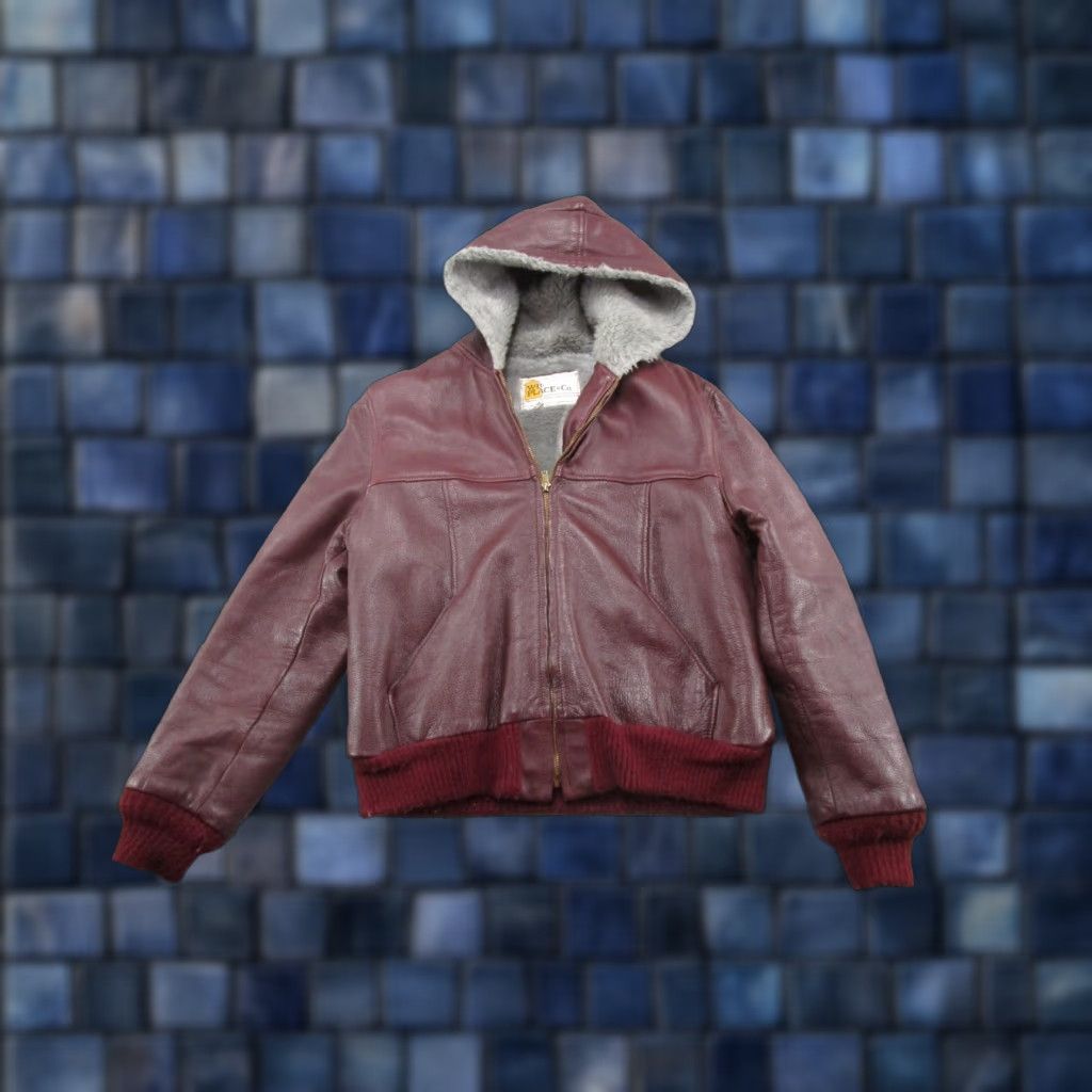 Vintage VINTAGE WB Place & Co Hooded Full Zip Leather Bomber Fur Lined Jacket Size 42 Red Men Regular Jacket Bomber Full Zip Lined Fall Winter Spring 42 Mens Size US XS / EU 42 / 0 - 1 Thumbnail