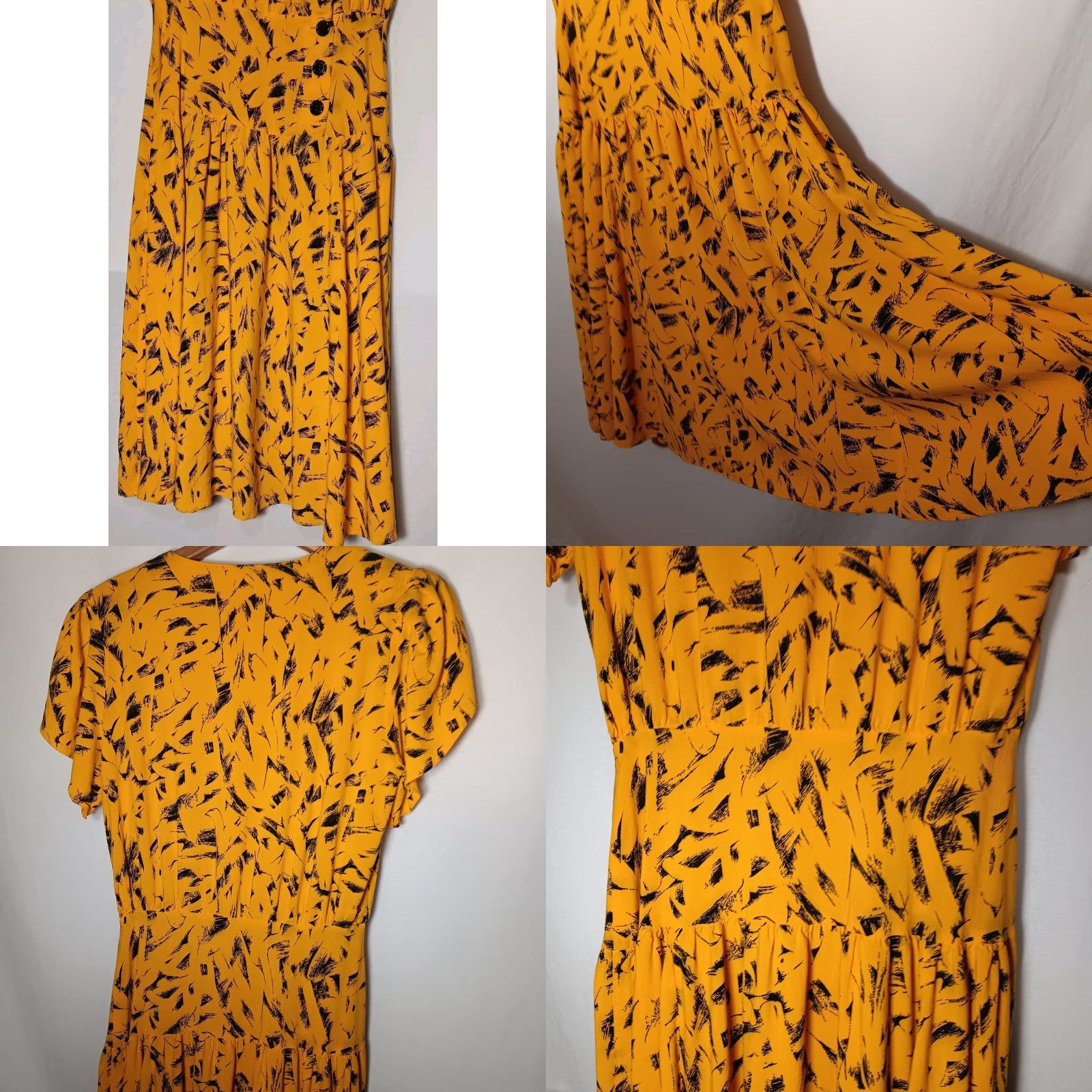 Blair VINTAGE 1980s Joni Blair Dress Abstract Gold Black Drop Waist Button Size 7 Womens Size M / US 6-8 / IT 42-44 - 10 Thumbnail