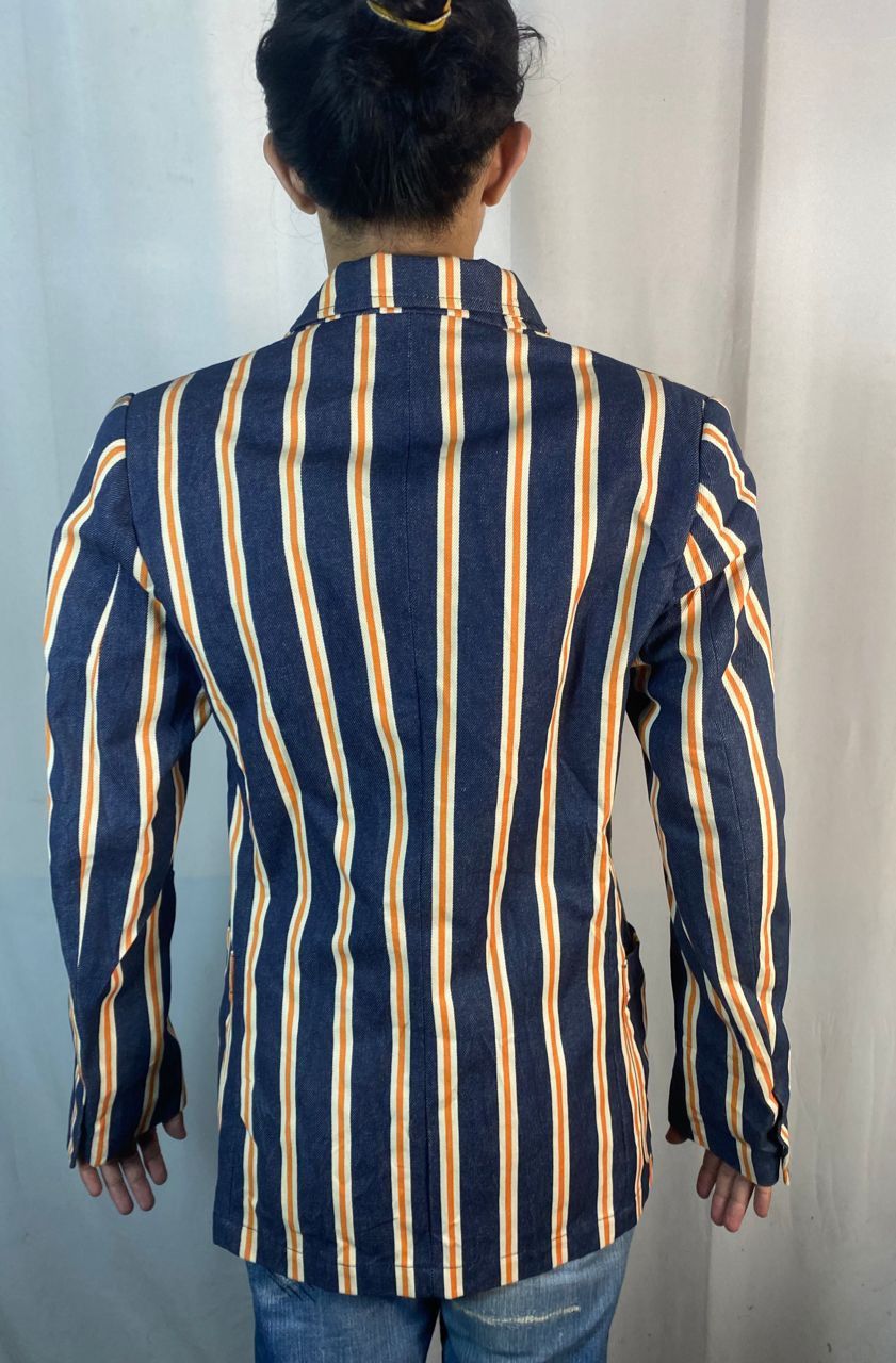 Designer × W&LT × Walter Van Beirendonck 🔥RARE🔥Vintage W&.L.T denim stripe snap button blazer jacket Size US S / EU 44-46 / 1 - 24 Thumbnail