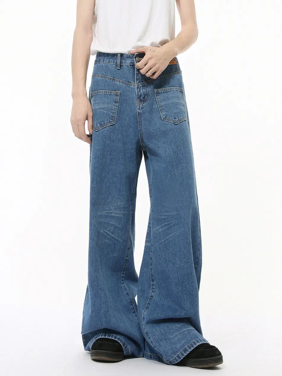Retro loose straight pocket jeans
