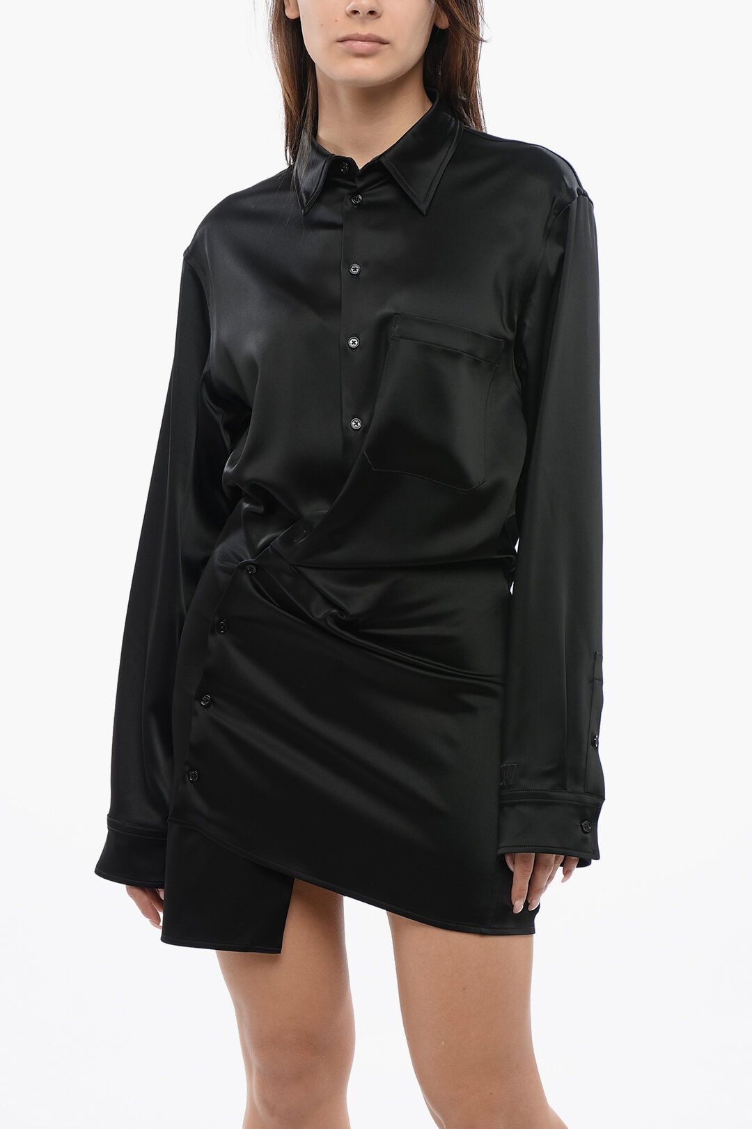 Off-White og1mm1125 Satin Twist Wrap Shirt Dress in Black Size M / US 6-8 / IT 42-44 - 4 Thumbnail