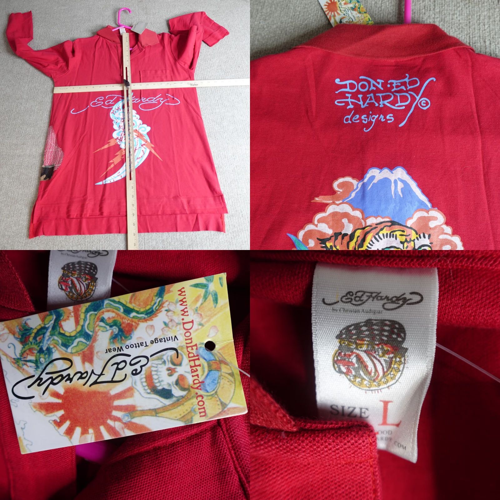Ed Hardy VINTAGE Ed Hardy Polo Shirt Tiger Double-Sided Red L Men Shirt Size US L / EU 52-54 / 3 - 8 Thumbnail