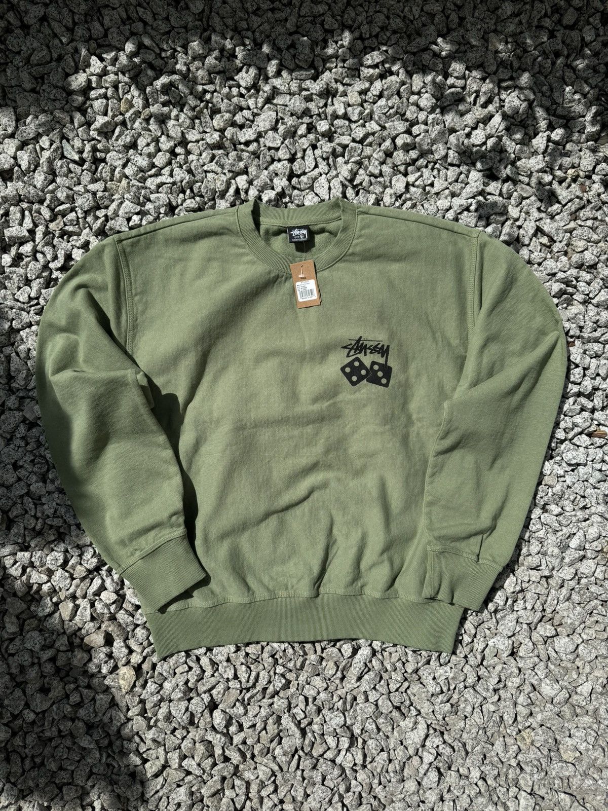 image of Stussy Dice Pigment Dyed Green Sweatshirt 2023 Size XL in Olive, Men's