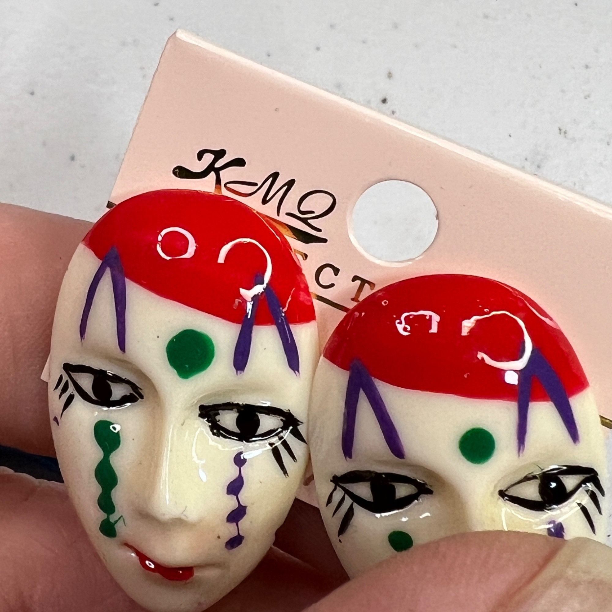 Other Vintage KMQ Mime Mask Face Stud Earrings Painte Size ONE SIZE - 2 Thumbnail