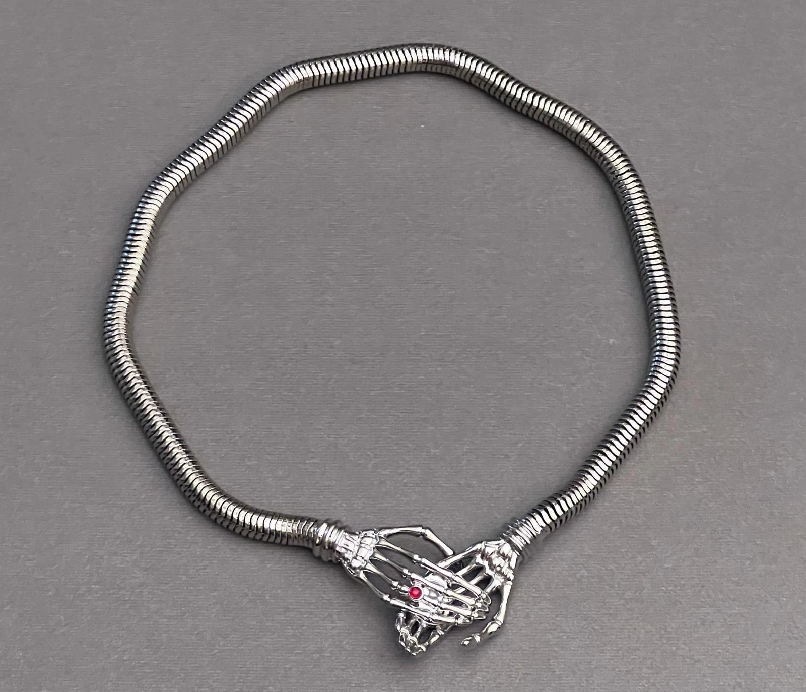 Vintage Silver Skeleton Hands Choker Necklace, Mens Jewelry Size ONE SIZE - 2 Thumbnail