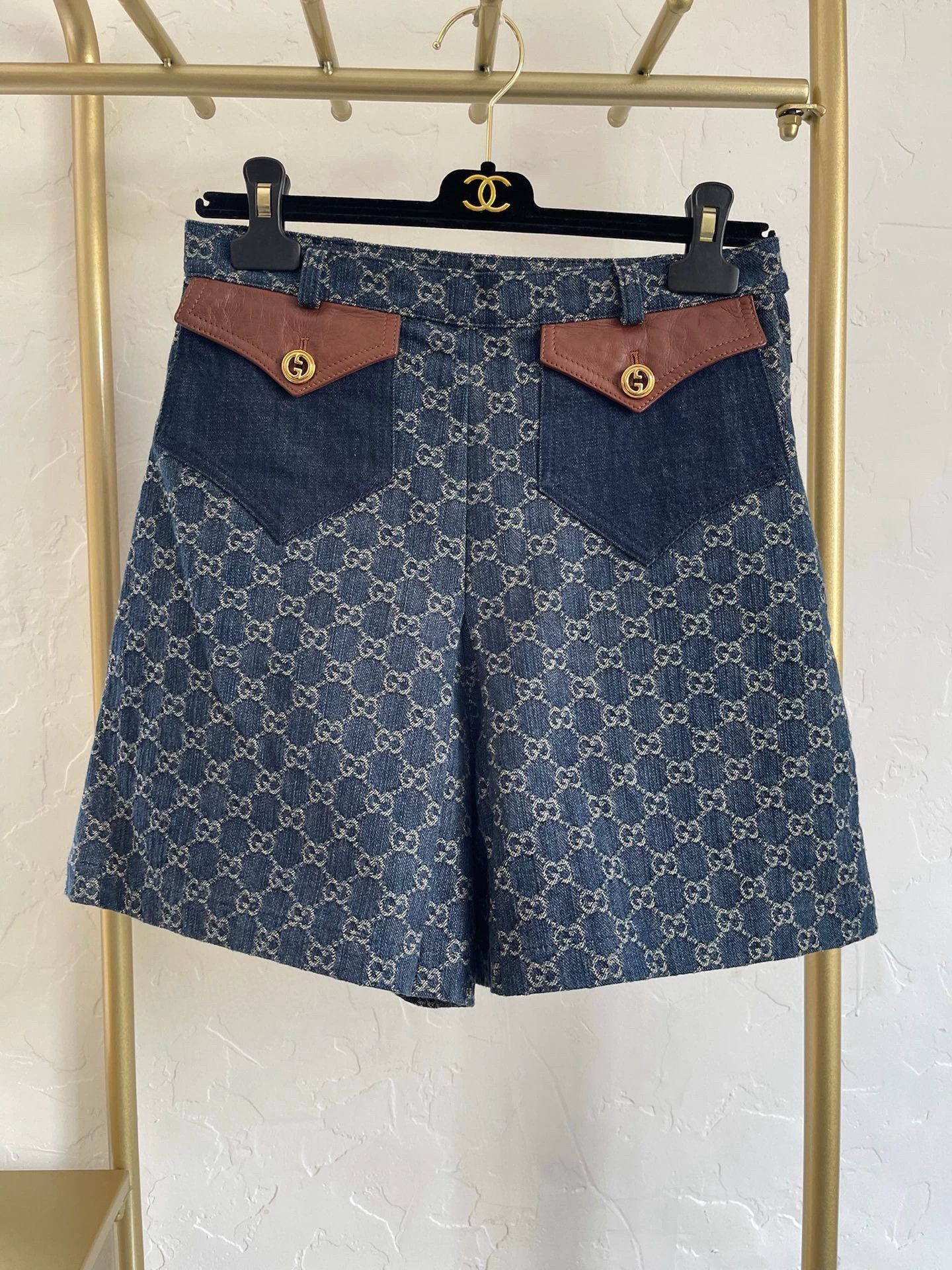 Gucci Gucci Denim Monogram Patchwork Shorts - dmc Size US 31 - 1 Thumbnail