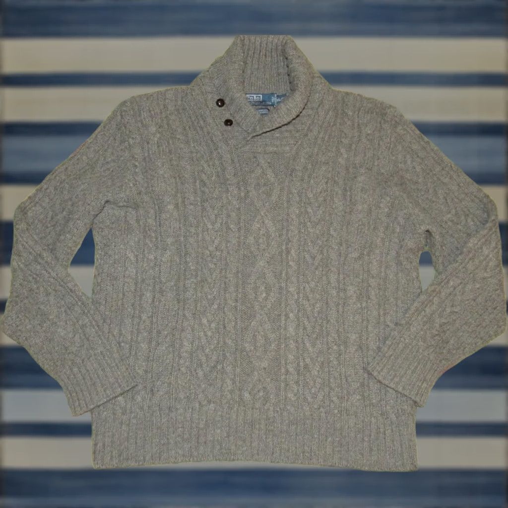 Ralph Lauren Vtg Polo RALPH LAUREN Shawl Lambswool Cable Knit Sweater XL Size US XL / EU 56 / 4 - 1 Thumbnail