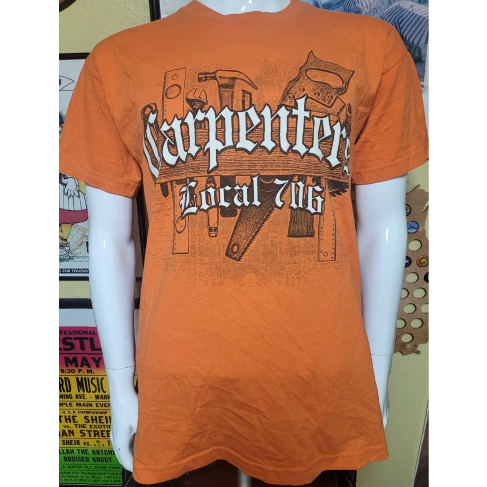 Vintage UBC Local 706 Detroit MI T Shirt Large Bayside Union Crew Neck Short Sleeve Cotton Blend Orange Men Graphic Print Size US L / EU 52-54 / 3 - 2 Thumbnail