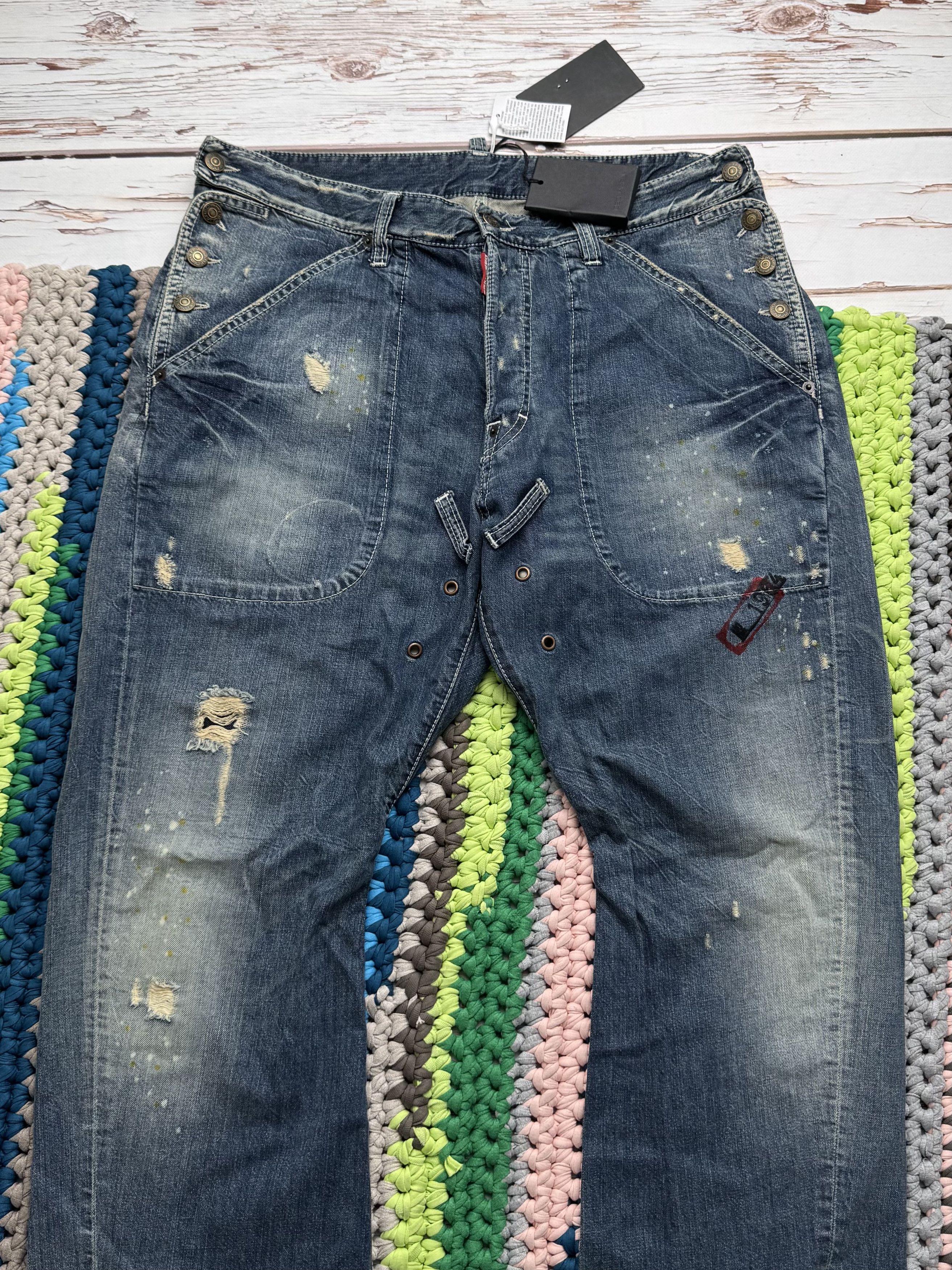 Dsquared2 Disquared2 Distressed Jeans Straight Leg Paint Splatter Y2K Size US 34 / EU 50 - 2 Thumbnail