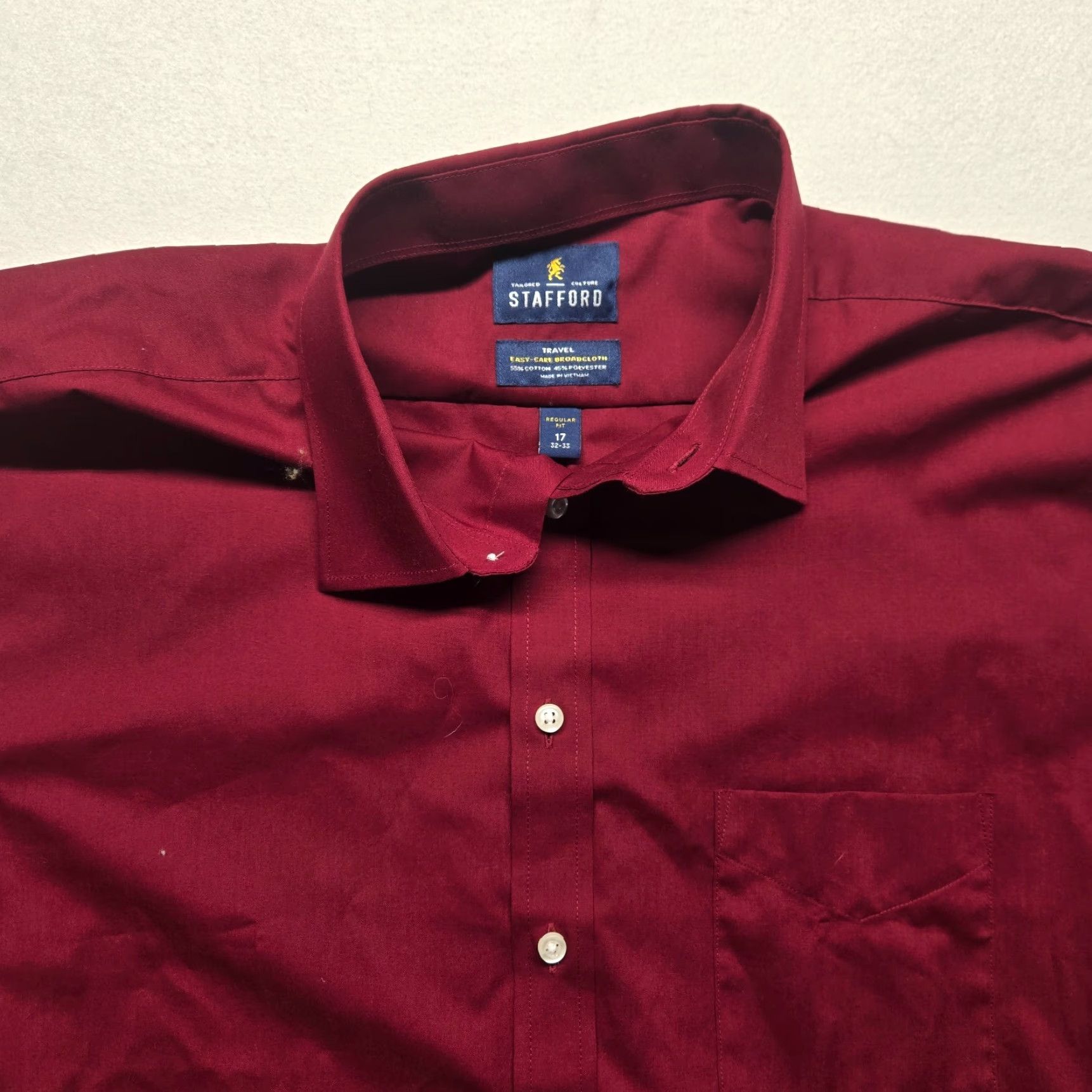 Stafford VINTAGE Stafford Men's Button-Up Shirt Casual Travel Solid Red Long Sleeve 17 32-33 Easy Care Size US XL / EU 56 / 4 - 2 Thumbnail