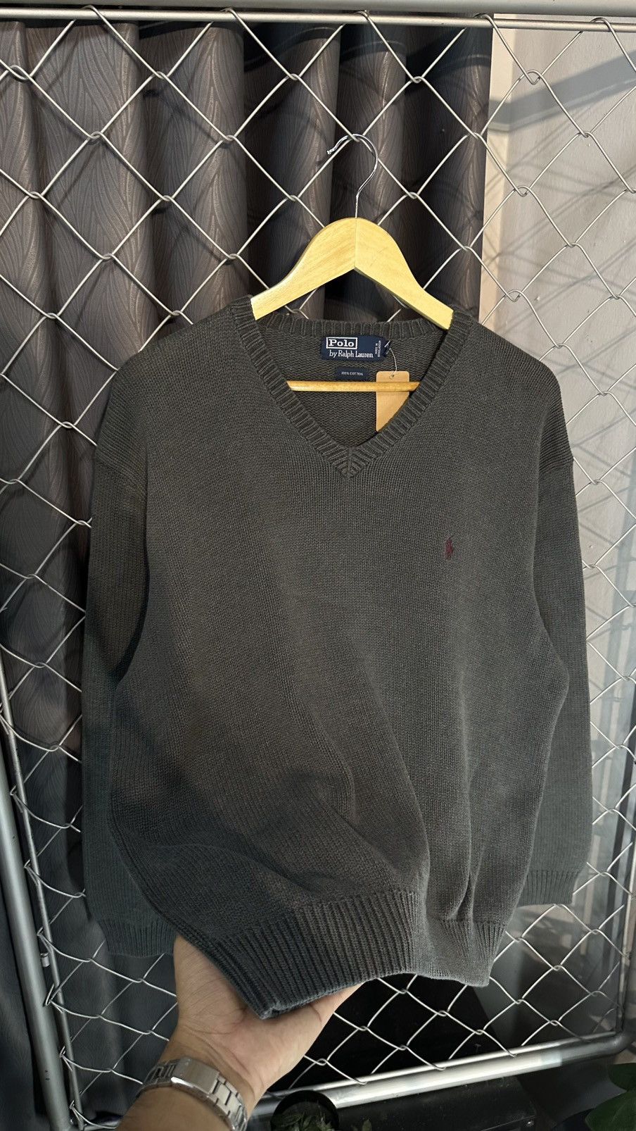 Polo Ralph Lauren Vintage Polo Ralph Lauren VNeck Cotton Knit Sweater Charcoal Size US L / EU 52-54 / 3 - 2 Thumbnail