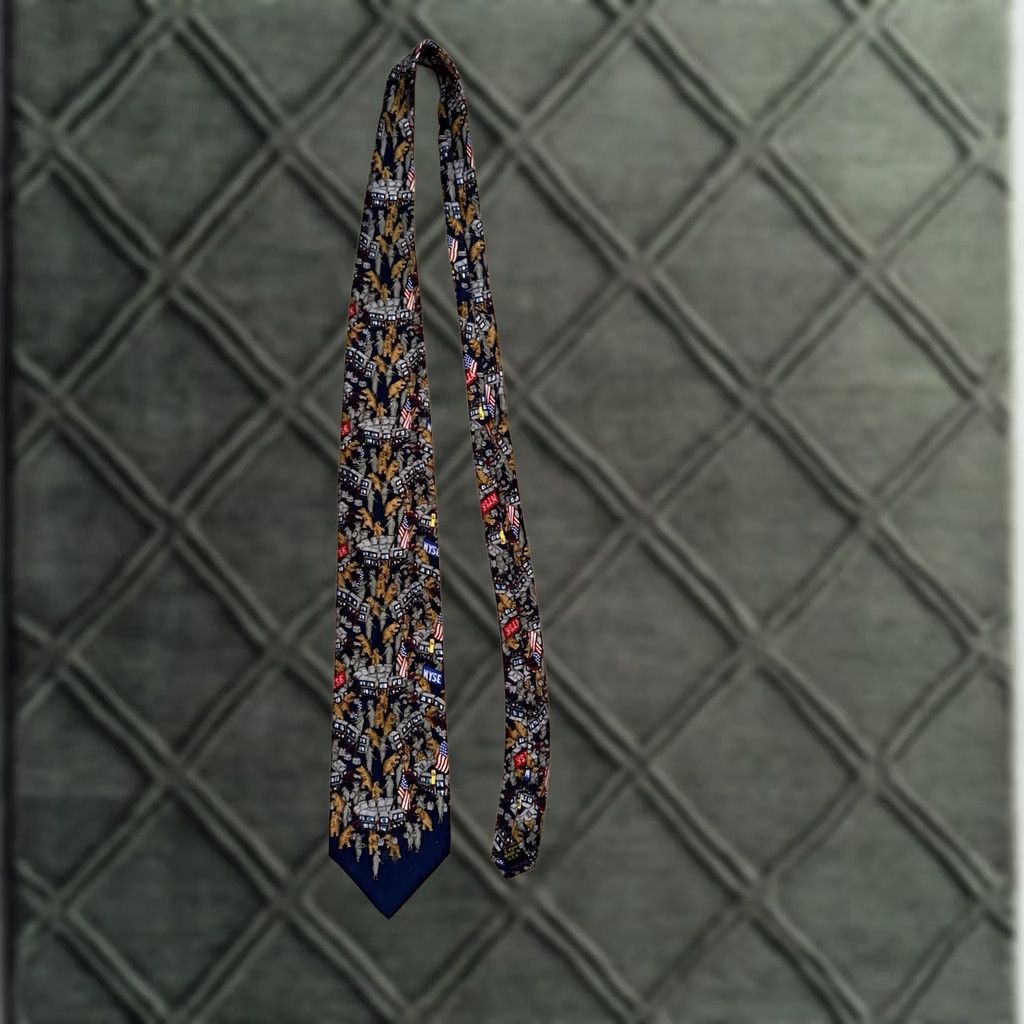 Market VINTAGE Alynn Neckwear Silk Tie Men's Stock Market Wall Street Bulls + Bears Blue Geometric Size ONE SIZE - 1 Thumbnail