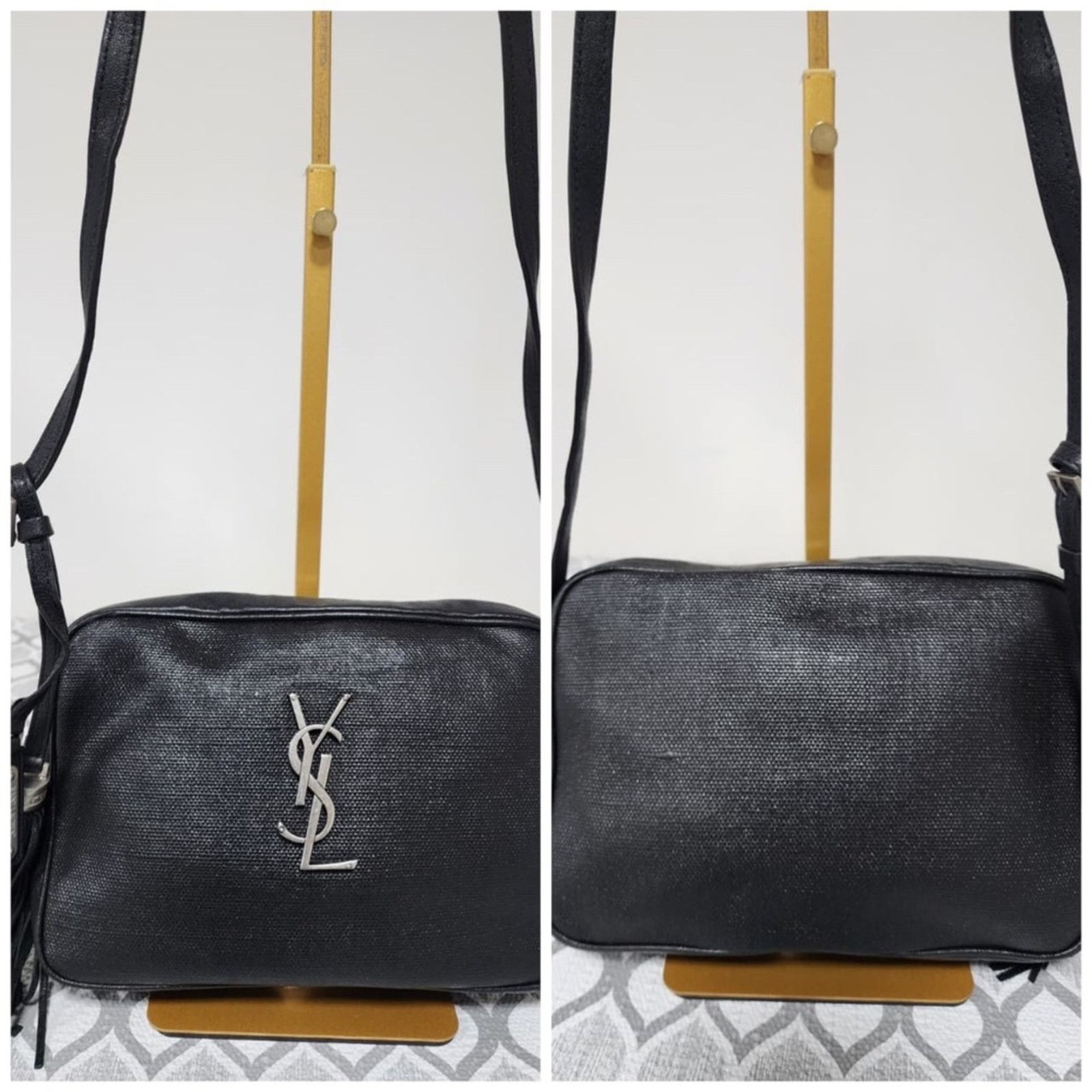 Yves Saint Laurent YVES SAINT LAURENT Lou Camera Raffia Canvas Crossbody Bag Bk Size ONE SIZE - 6 Thumbnail