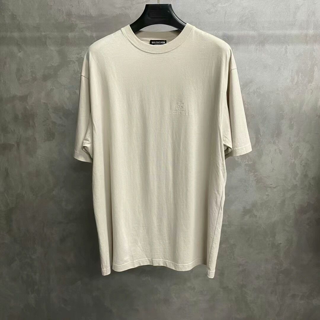 Balenciaga Balenciaga Beige Logo Embroidered Tee Size US XXS / EU 40 - 1 Thumbnail