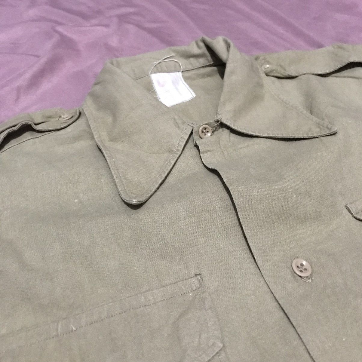 Other FRENCH ARMY 50s ARMY OFFICER BUTTON UP, HEMP COTTON BLEND Size US M / EU 48-50 / 2 - 8 Thumbnail