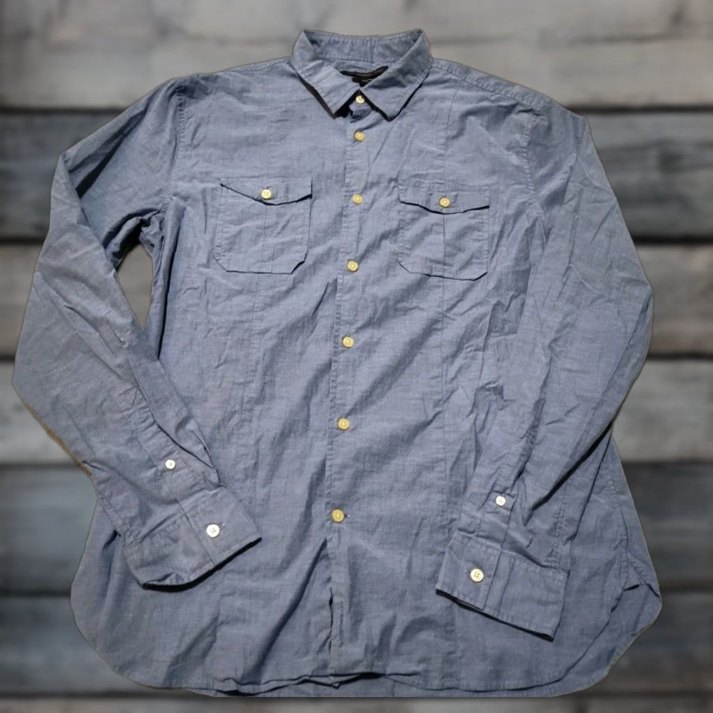 John Varvatos VINTAGE John Varvatos Men's Button Up Shirt Long Sleeve Dress Casual Formal Party L Blue Gray Size 42R - 1 Thumbnail