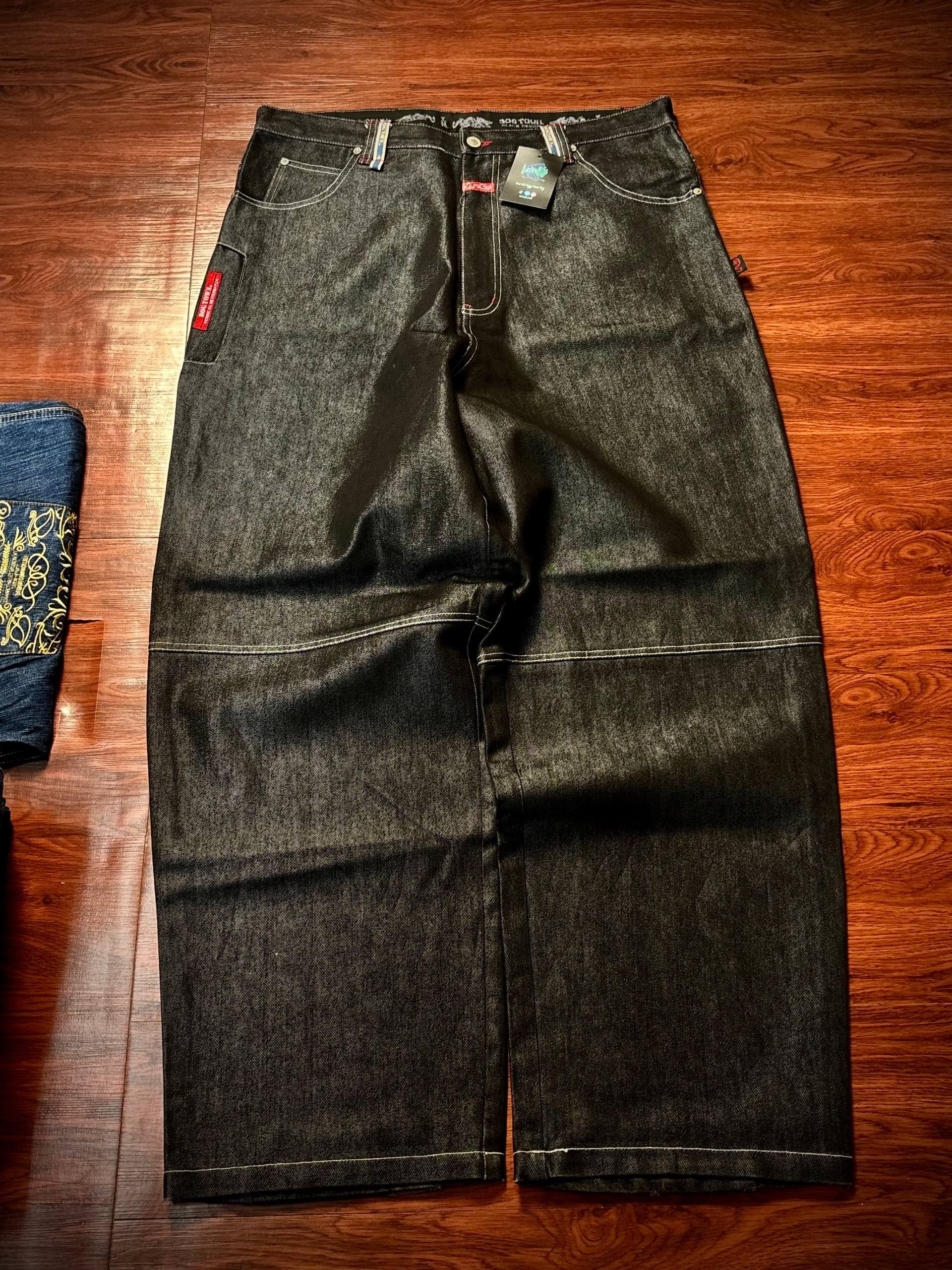 JNCO Vintage 00s Big Skull Logo Dogtown Black Raw Denim Pants Size US 36 / EU 52 - 2 Thumbnail