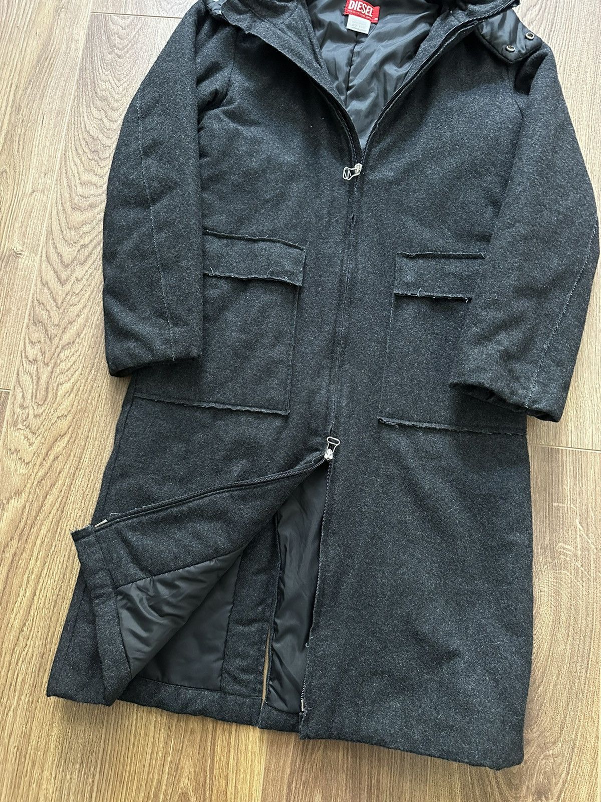 Diesel × Vintage Diesel Vintage Disstressed Patch Pocket Wool Hooded Jacket Size L / US 10 / IT 46 - 2 Thumbnail
