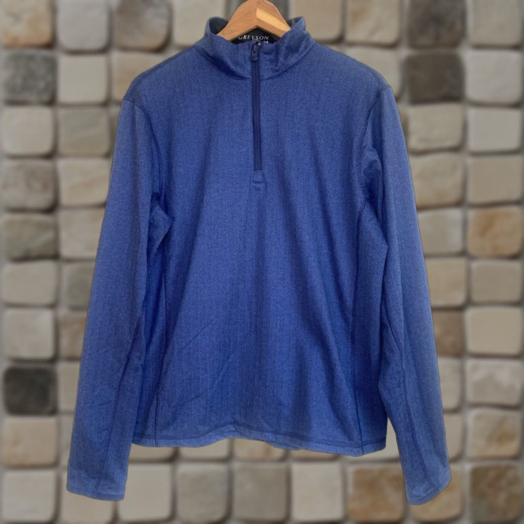 VINTAGE Greyson Men's Herringbone Tate 1/4 Zip Pullover Navy M Golf Activewear Pullover Mens