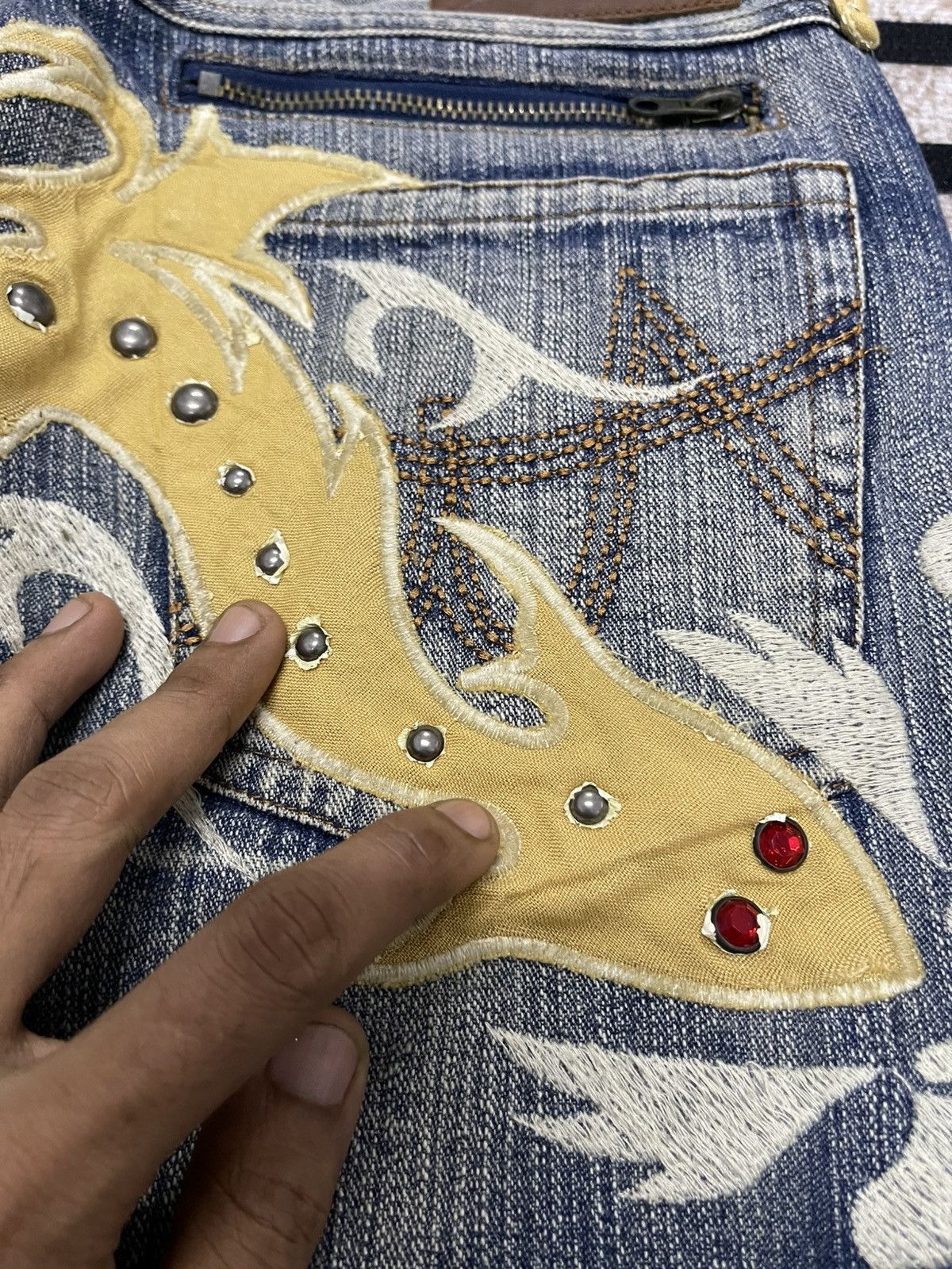 In The Attic 2000s IN THE ATTIC FLARE STUDDED EMBROIDERY JEANS RARE Size US 30 / EU 46 - 21 Thumbnail