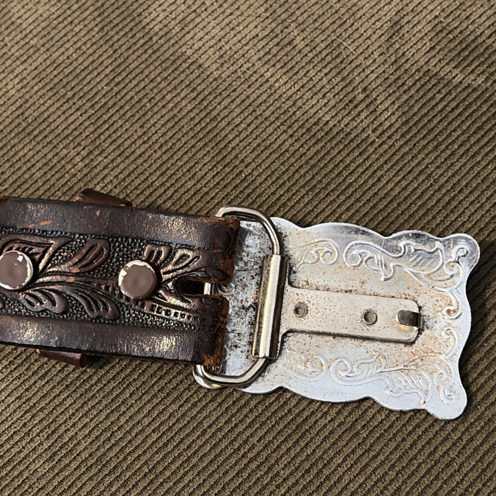 Vintage VINTAGE Western Belt Horse Theme Hand Tooled Buckstitch Leather Belt Men 40 Brown Leather Horses Mens Belt Size 40 - 5 Thumbnail