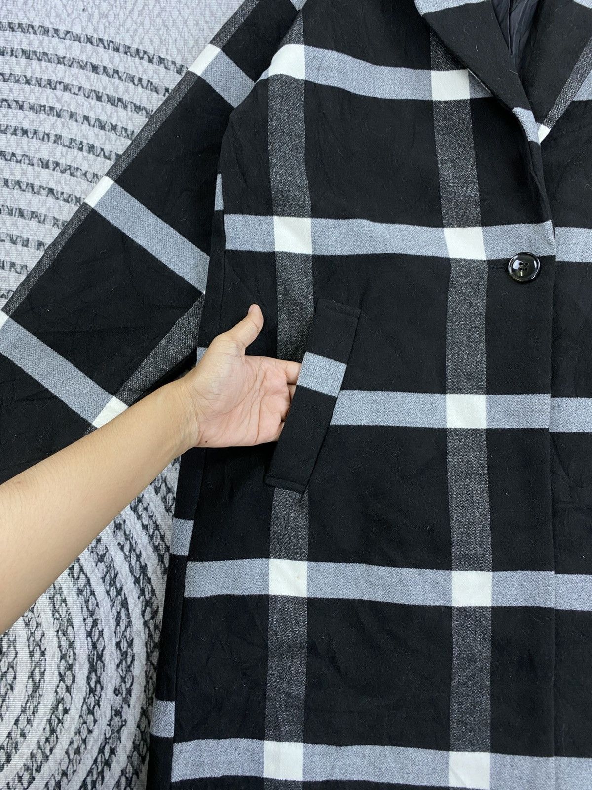 Other Vintage Back Number Black Checked Long Wool Coat Jacket Size US M / EU 48-50 / 2 - 7 Thumbnail