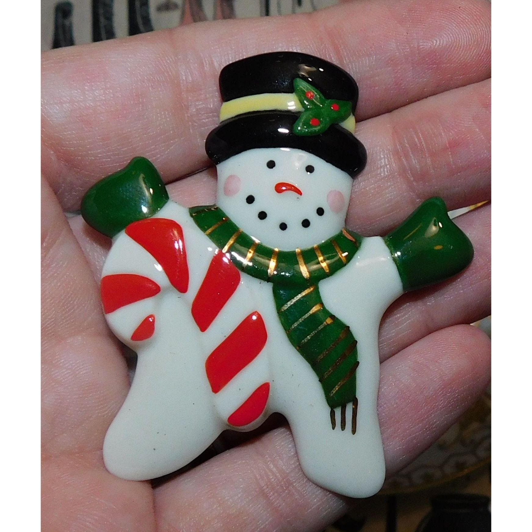 Other Vintage Ceramic Snowman With Candycane Brooch Size ONE SIZE - 1 Thumbnail