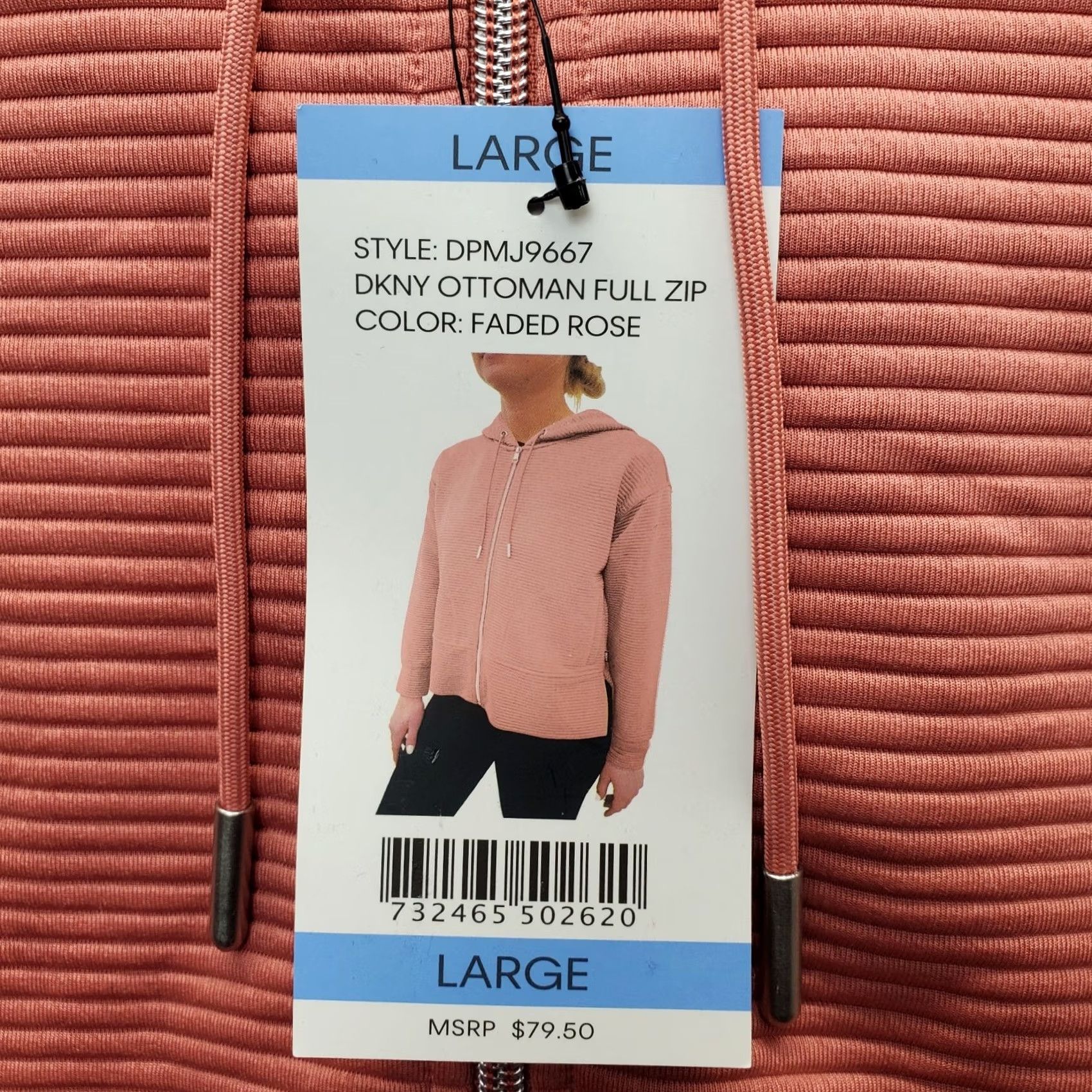 DKNY DKNY Hooded Jacket Women L Pink Ribbed Soft Ottoman Tech Pockets Zip Up DPMJ9667 Size L / US 10 / IT 46 - 6 Thumbnail