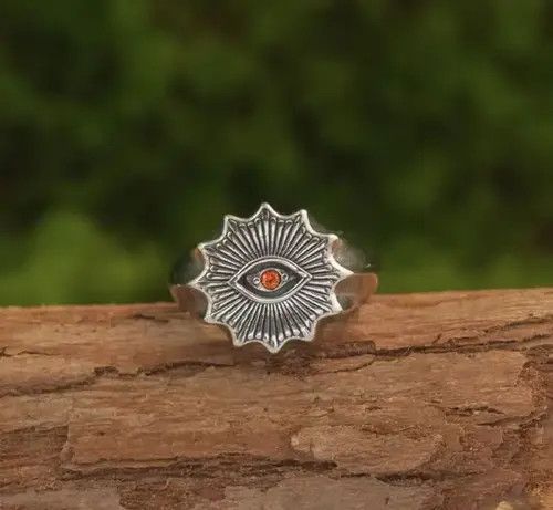 Jewelry 925 Sterling Silver Vintage Red Eye Ring Size ONE SIZE - 4 Thumbnail
