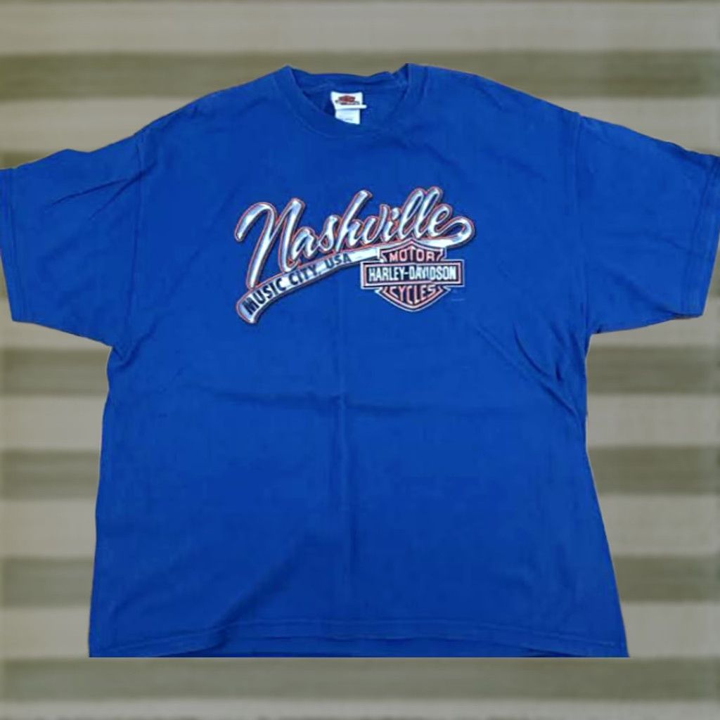 Harley Davidson Harley-Davidson T-Shirt XL Blue Nashville Music City 2010 Short Sleeve Men Cotton Size US XL / EU 56 / 4 - 1 Thumbnail