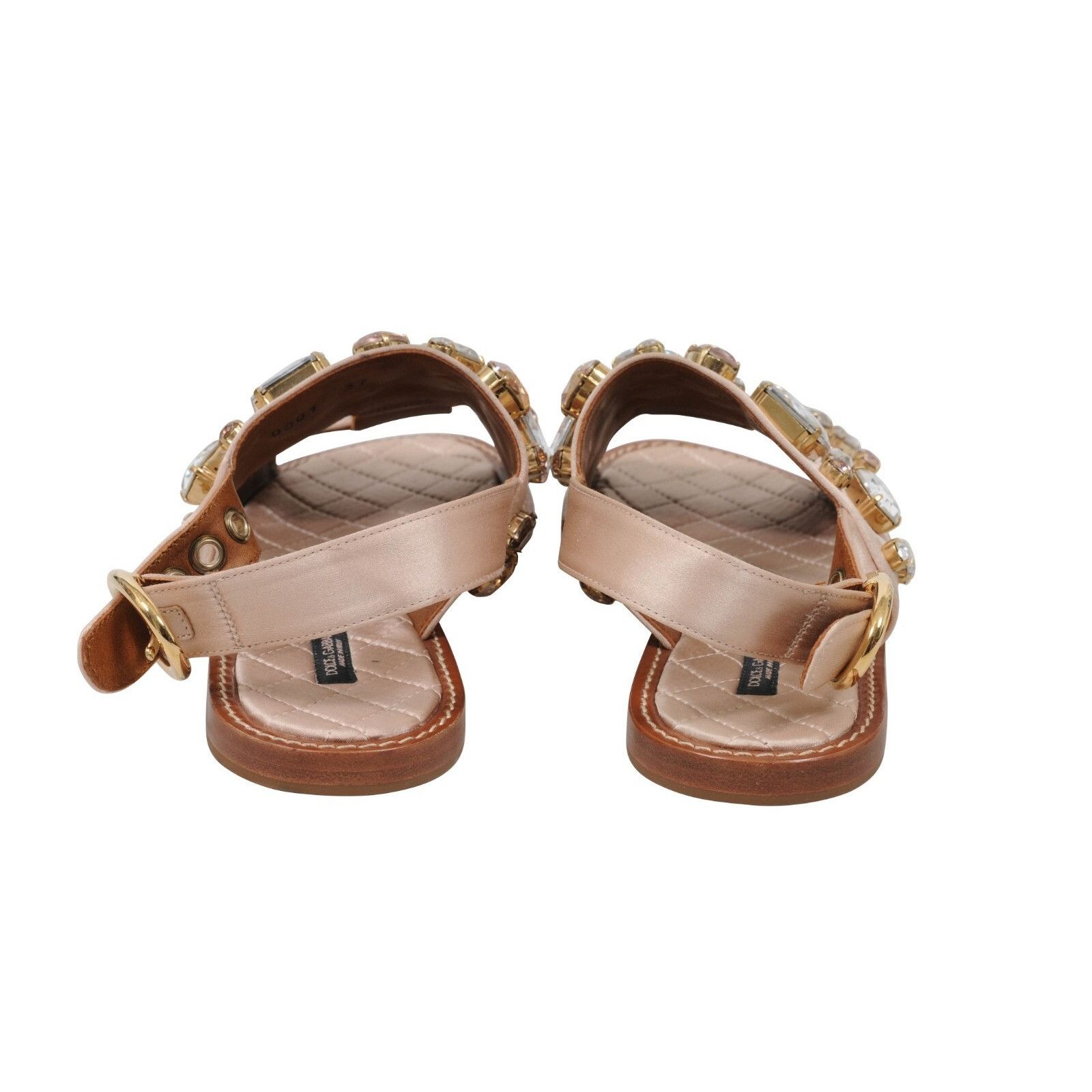 Dolce & Gabbana Sandals Tan Gold Satin Crystal Bejeweled Mule Size US 7 / IT 37 - 6 Thumbnail