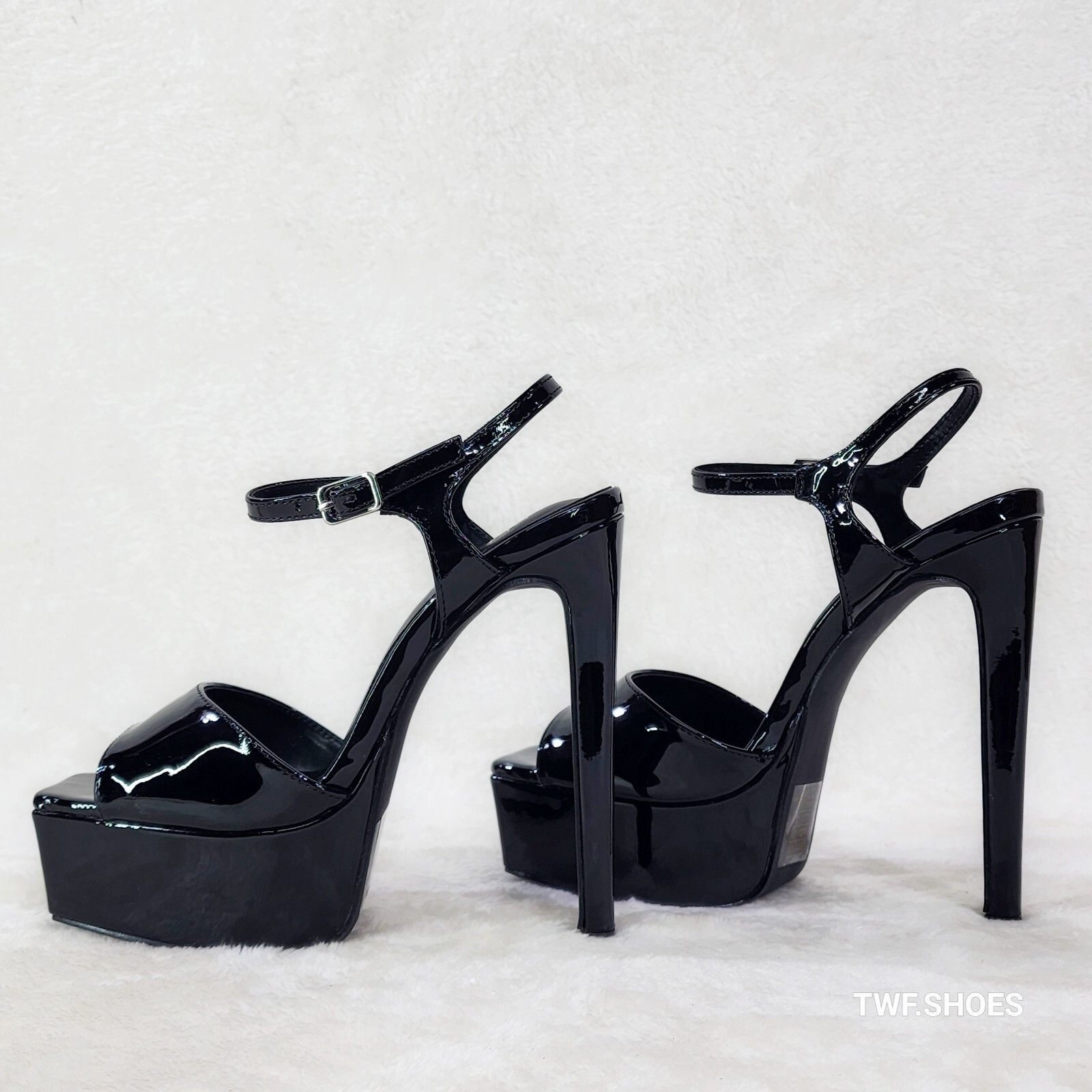 Other Gwen Glossy Black Patent Platform Open Toe 6" Stiletto High Size US 7 / IT 37 - 1 Thumbnail