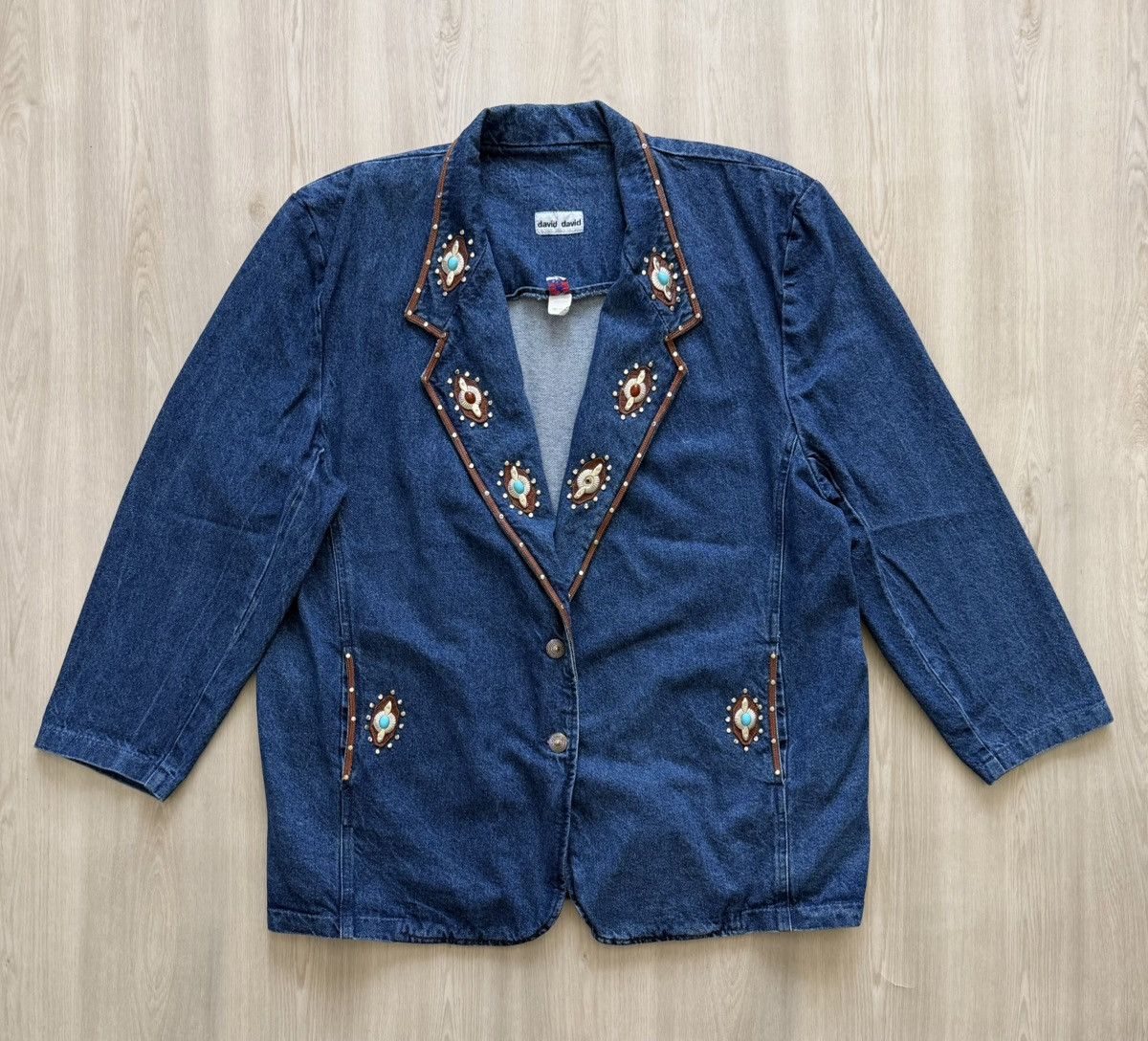 Vintage Vintage David David Denim Western Denim Jacket Blazer Sz 2XL Size XXL / US 16-18 / IT 52-54 - 1 Thumbnail
