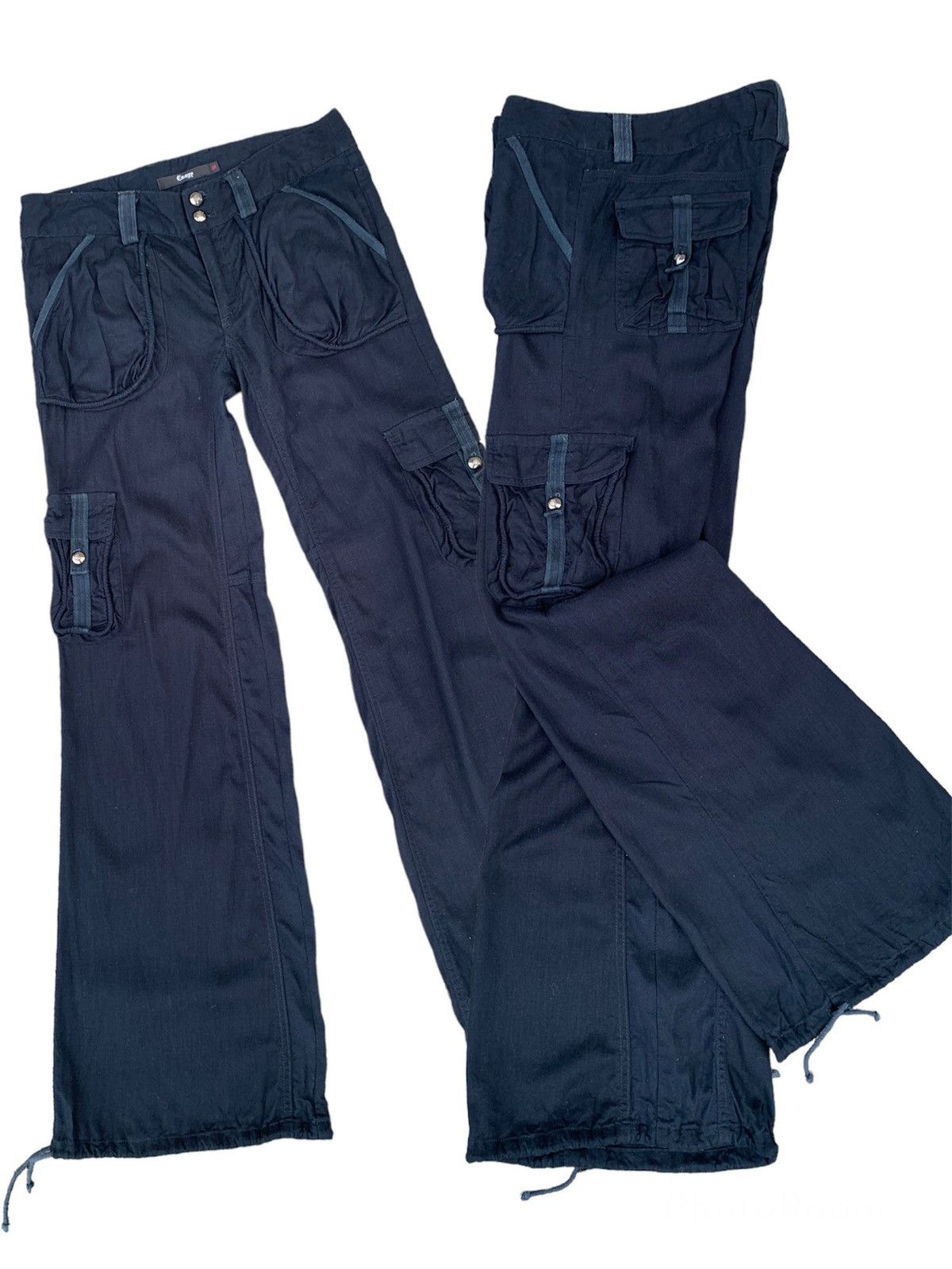 image of If Six Was Nine Enagy Drawstring Hem Flare/baggy Tactical Cargo Pants in Dark Blue, Women's (Size 3