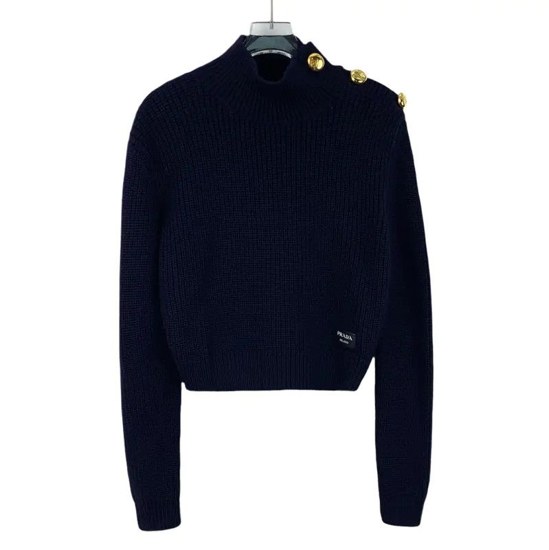 Prada Prada Dark Blue Knitted Wool Sweater Size S / US 4 / IT 40 - 1 Thumbnail