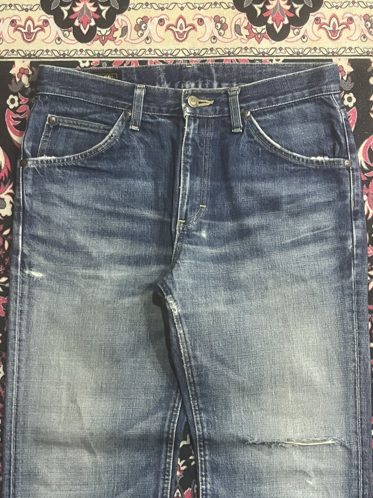 Lee Vintage Lee Riders Sanforized Faded Blue Ripped Flare Jeans Size US 31 - 4 Thumbnail