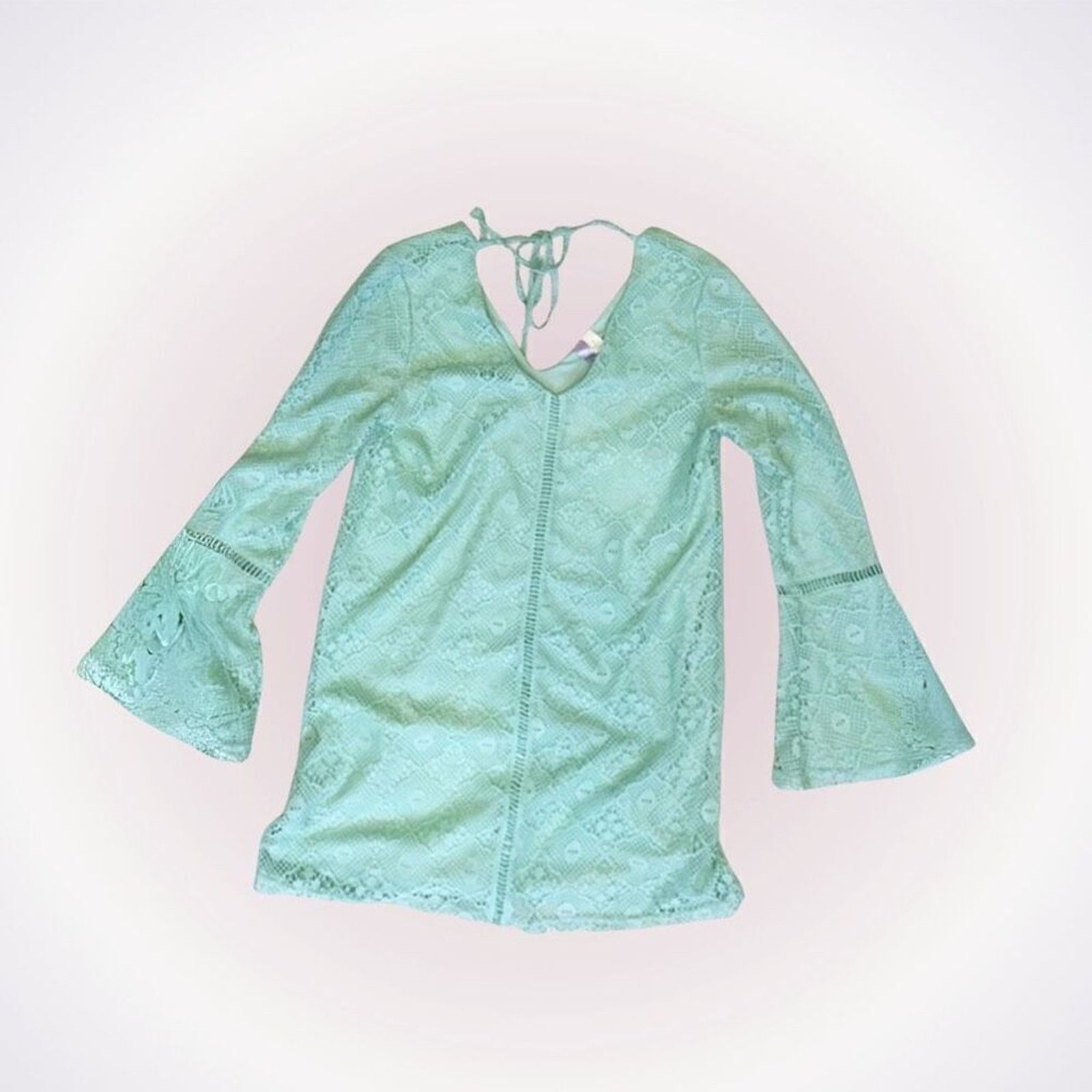 Other Francesca’s Mint Green Floral Bell Sleeve Lace Dress | Sz S Size S / US 4 / IT 40 - 1 Thumbnail