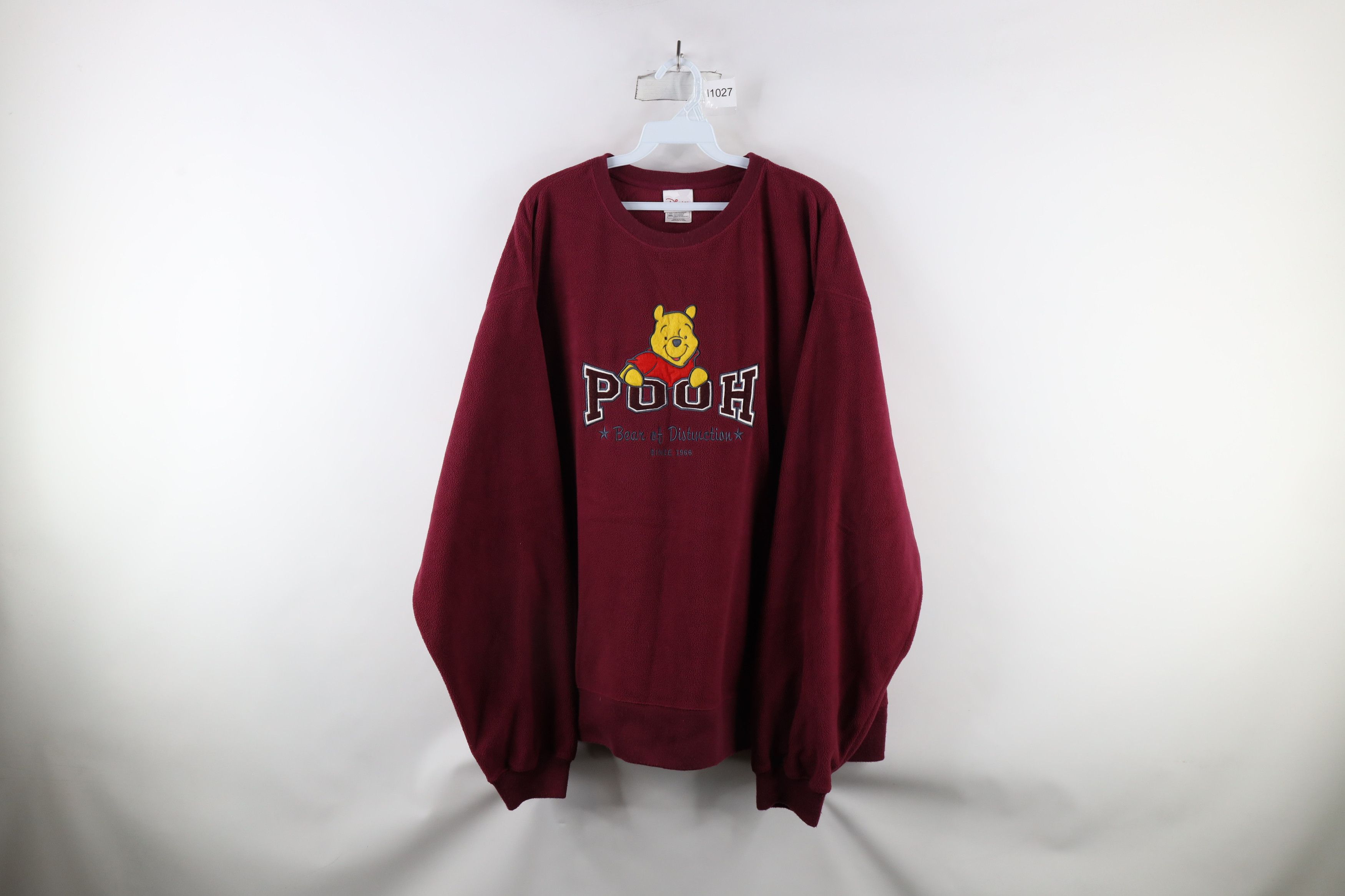 Disney × Vintage Vintage 90s Disney Winnie the Pooh Fleece Sweatshirt Maroon Size XXL / US 16-18 / IT 52-54 - 1 Thumbnail