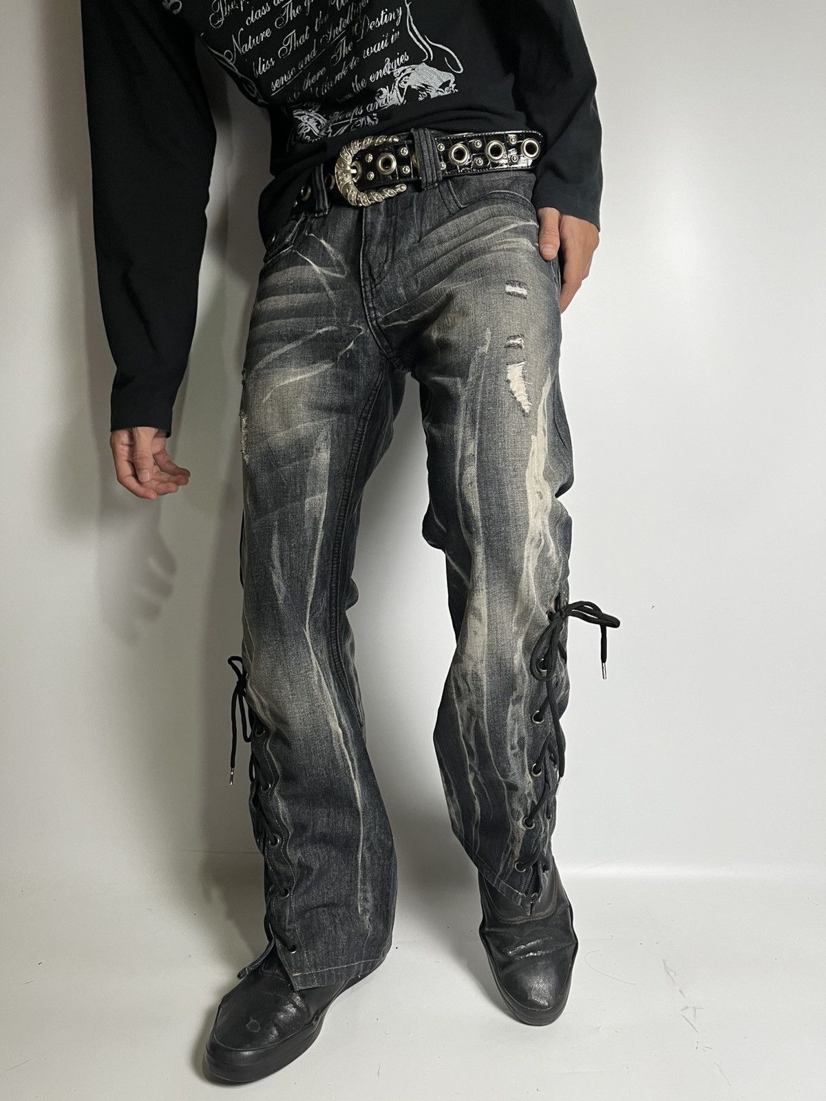 Isamu Katayama Backlash Lace up blackbaccara pant vkei style japanese brand Size US 30 / EU 46 - 1 Thumbnail