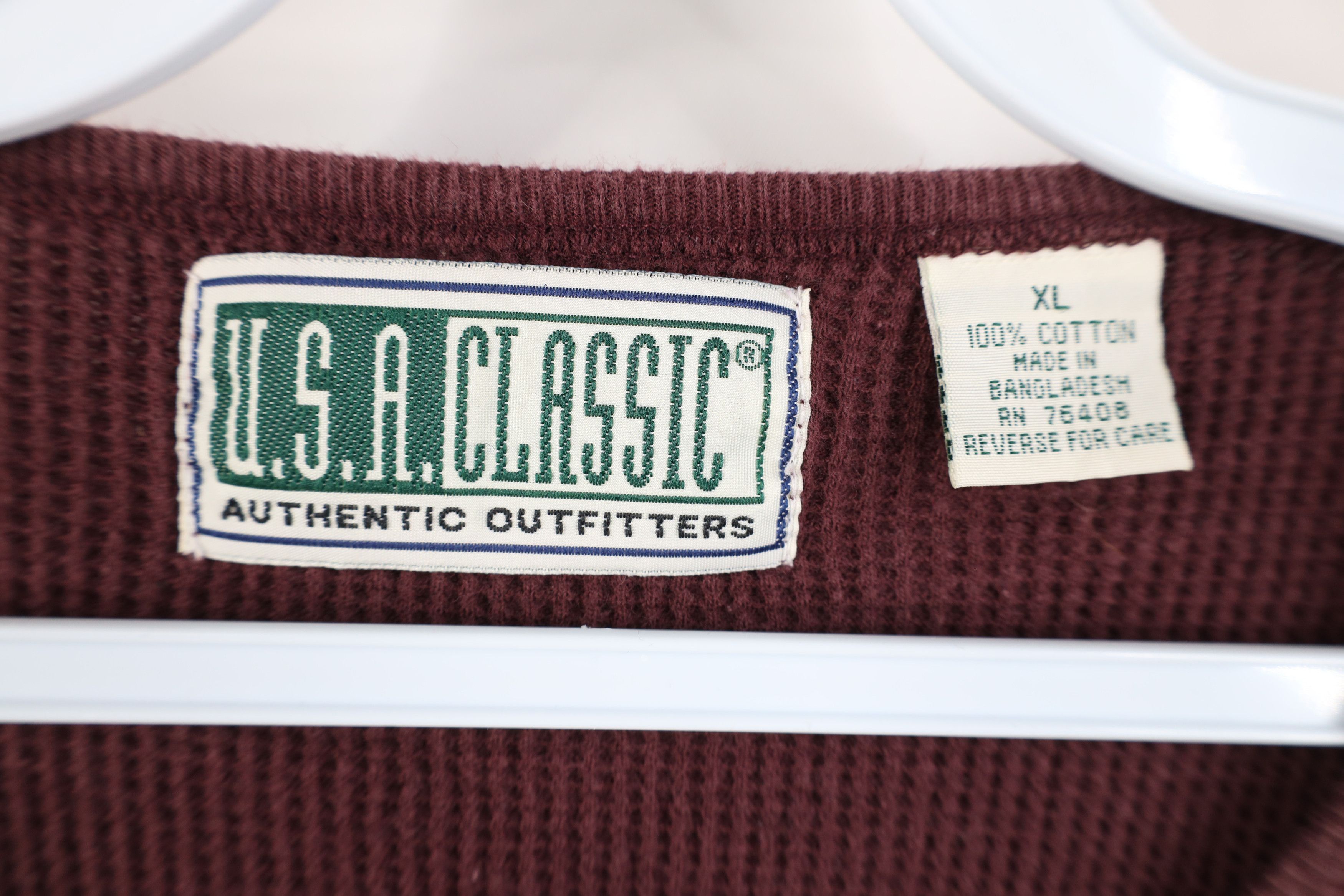 Vintage Vintage 90s Streetwear Thermal Waffle Knit T-Shirt Burgundy Size US XL / EU 56 / 4 - 6 Thumbnail