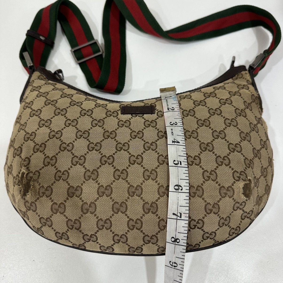 Gucci GUCCI GG MONOGRAM CANVAS WEB HALF MOON CROSSBODY BAG 16 Size ONE SIZE - 15 Thumbnail