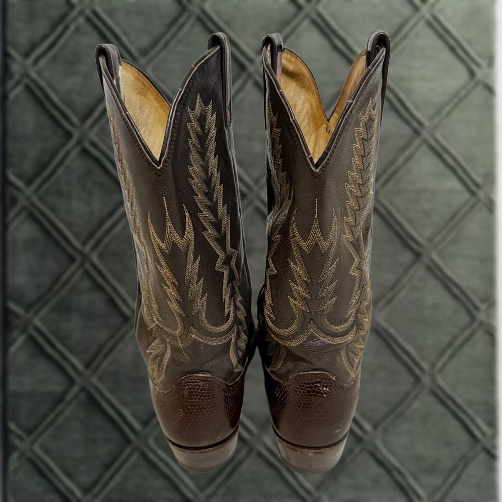 Dan Post VINTAGE Dan Post 16862 Boots Mid-Calf Brown Lizard Cowboy Leather Western Men 9.5D - 16862, Embroidered, Leather, Comfort, Cushioned, USA Size US 10 / EU 43 - 1 Thumbnail