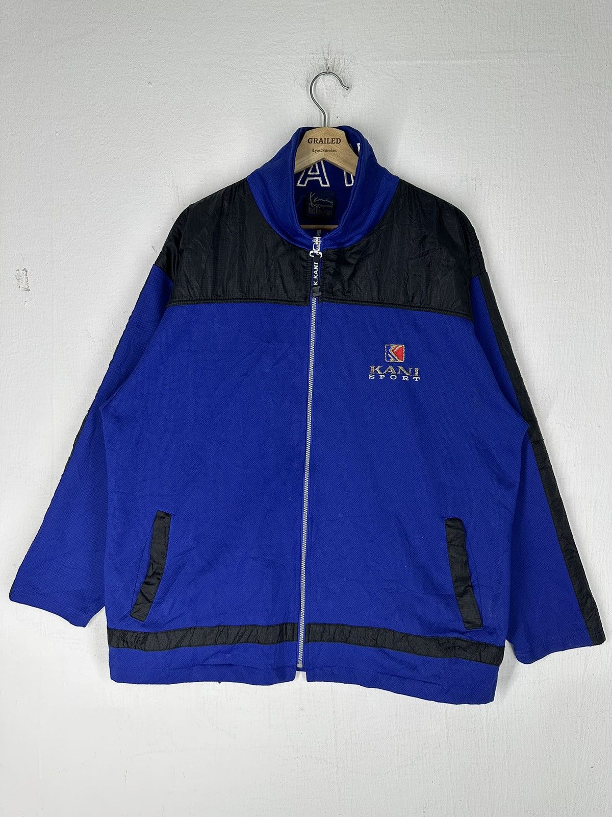 image of Karl Kani Embroidered Logo Zipper Sweater in Blue, Men's (Size Large)