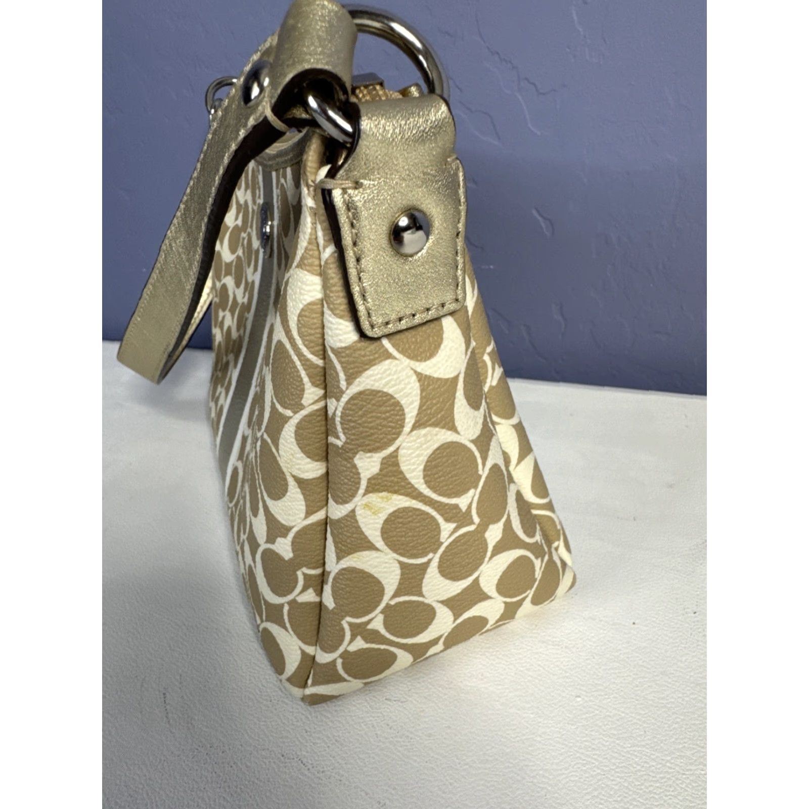 Coach VINTAGE Coach Heritage Stripe Chelsea Khaki/Gold Signature Canvas Mini Shoulder Bag Women Size ONE SIZE - 6 Thumbnail