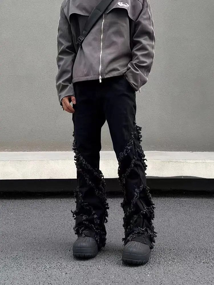 image of Vintage Fringed Raw Edge Bootcut Jeans in Black, Men's (Size 32)