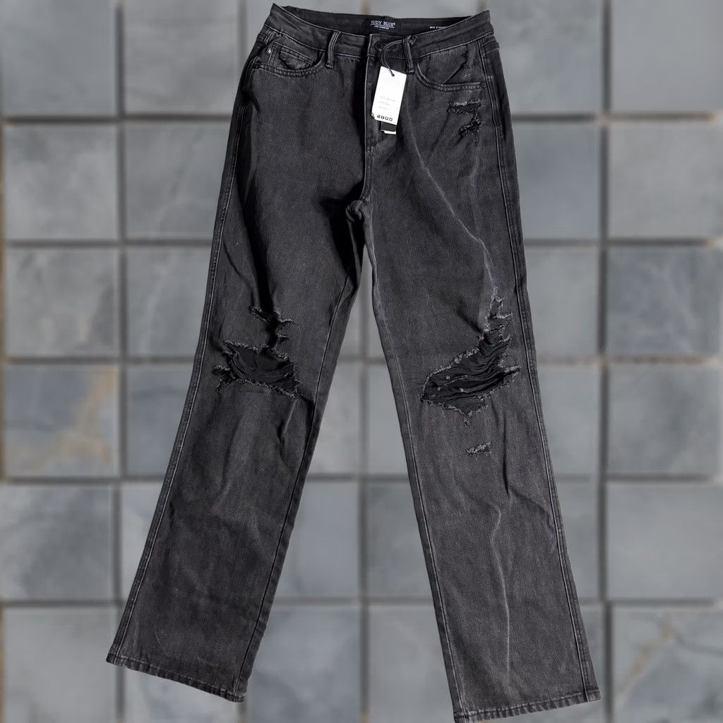 Denime VINTAGE Judy Blue Jeans Womens 9/29 Black 90s Straight Relaxed Distressed Denim Stretch Jeans Mens Womens Size 30" / US 8 / IT 44 - 1 Thumbnail