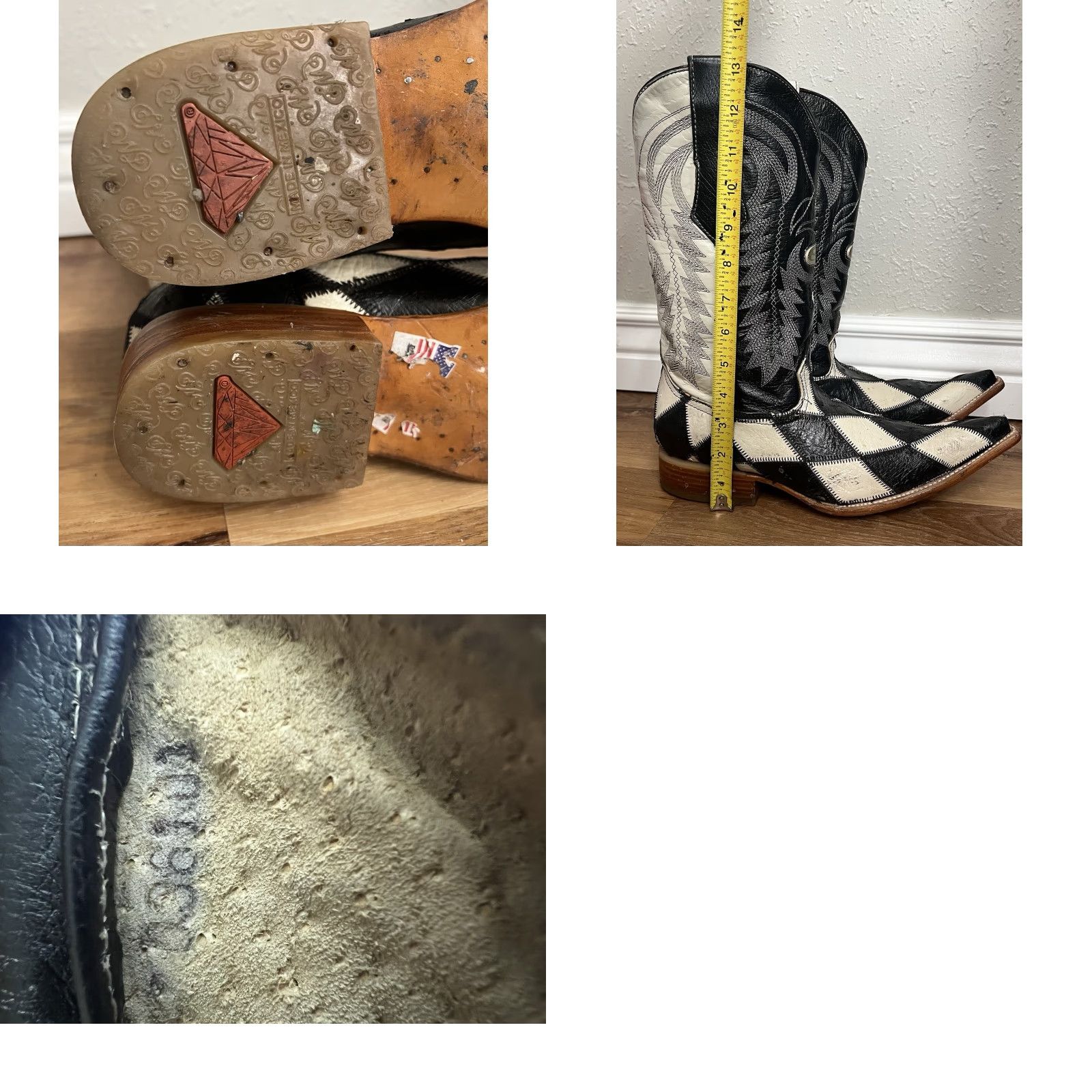 Vintage VINTAGE White Diamonds Boots Cowboy Boot Mens 6 Black Leather Western Mid-Calf Check Pattern Pointed Toe Size US 6 / EU 39 - 9 Thumbnail